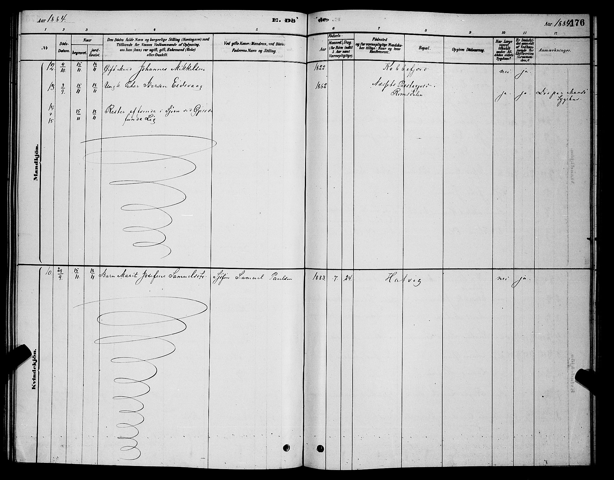 Måsøy sokneprestkontor, AV/SATØ-S-1348/H/Hb/L0002klokker: Klokkerbok nr. 2, 1876-1888, s. 176