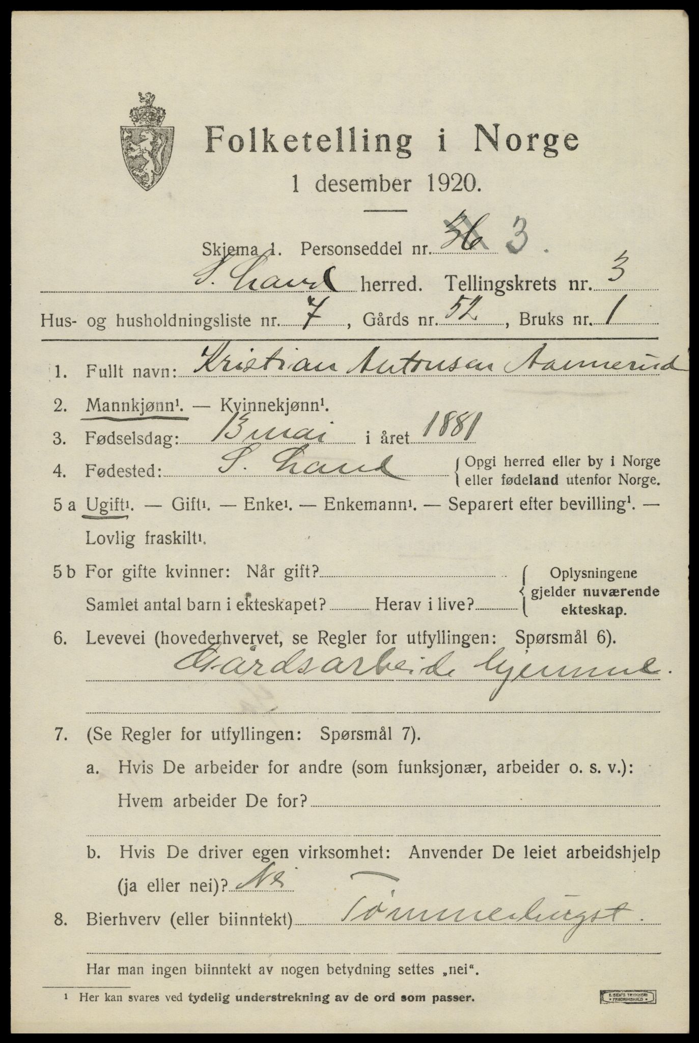 SAH, Folketelling 1920 for 0536 Søndre Land herred, 1920, s. 4339