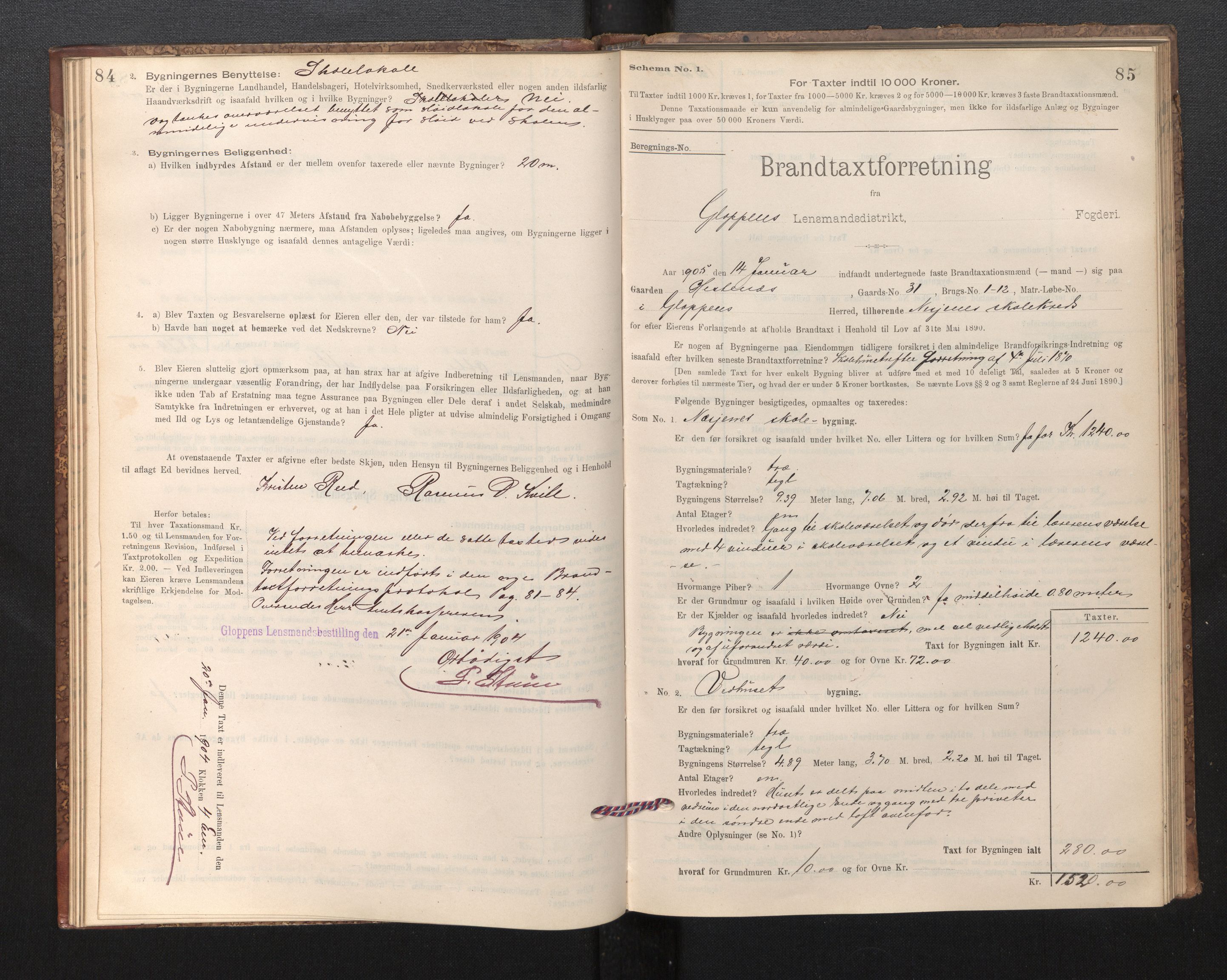 Lensmannen i Gloppen og Breim, SAB/A-27801/0012/L0003: Branntakstprotokoll, skjematakst, 1894-1931, s. 84-85