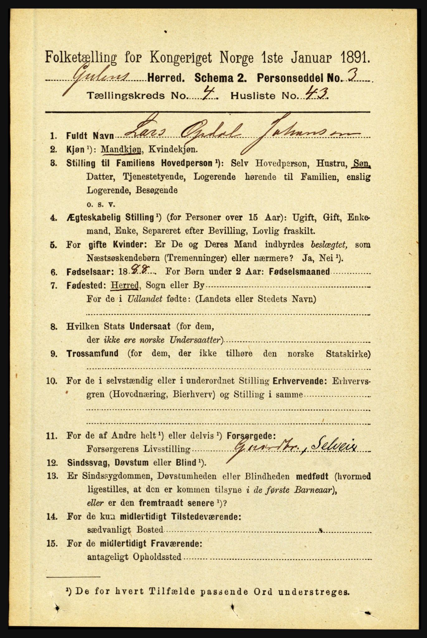 RA, Folketelling 1891 for 1411 Gulen herred, 1891, s. 1527
