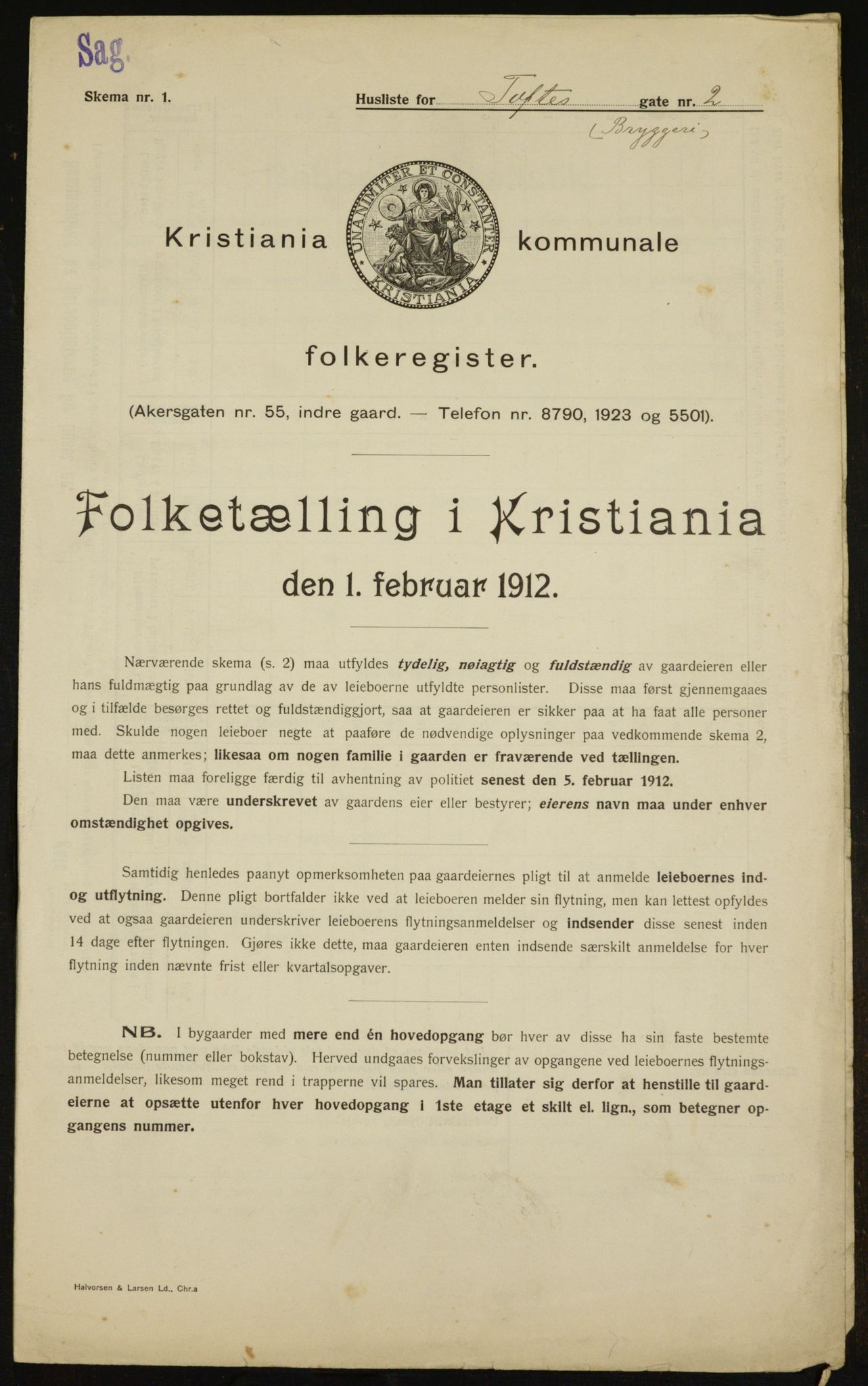 OBA, Kommunal folketelling 1.2.1912 for Kristiania, 1912, s. 111508