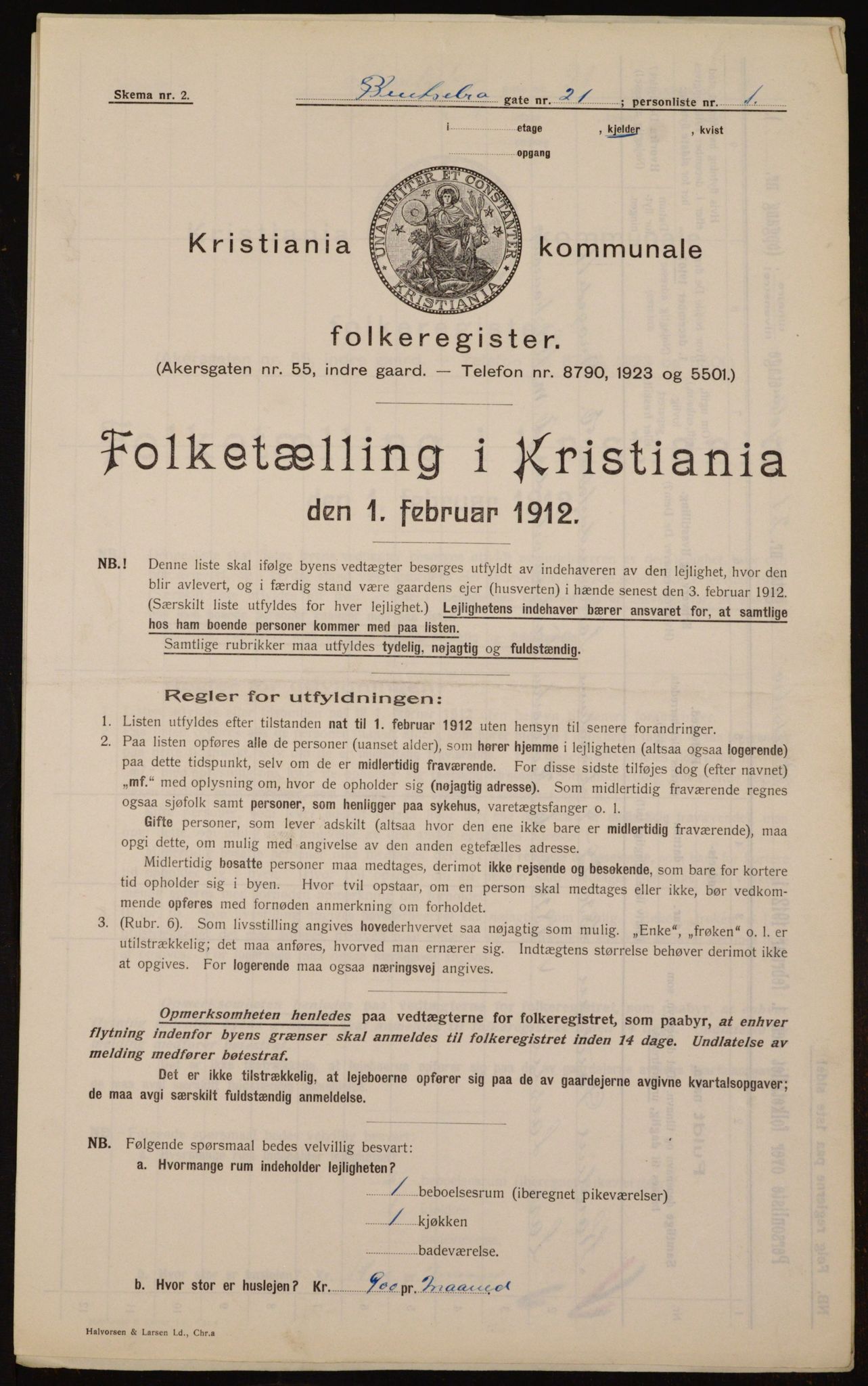 OBA, Kommunal folketelling 1.2.1912 for Kristiania, 1912, s. 3481