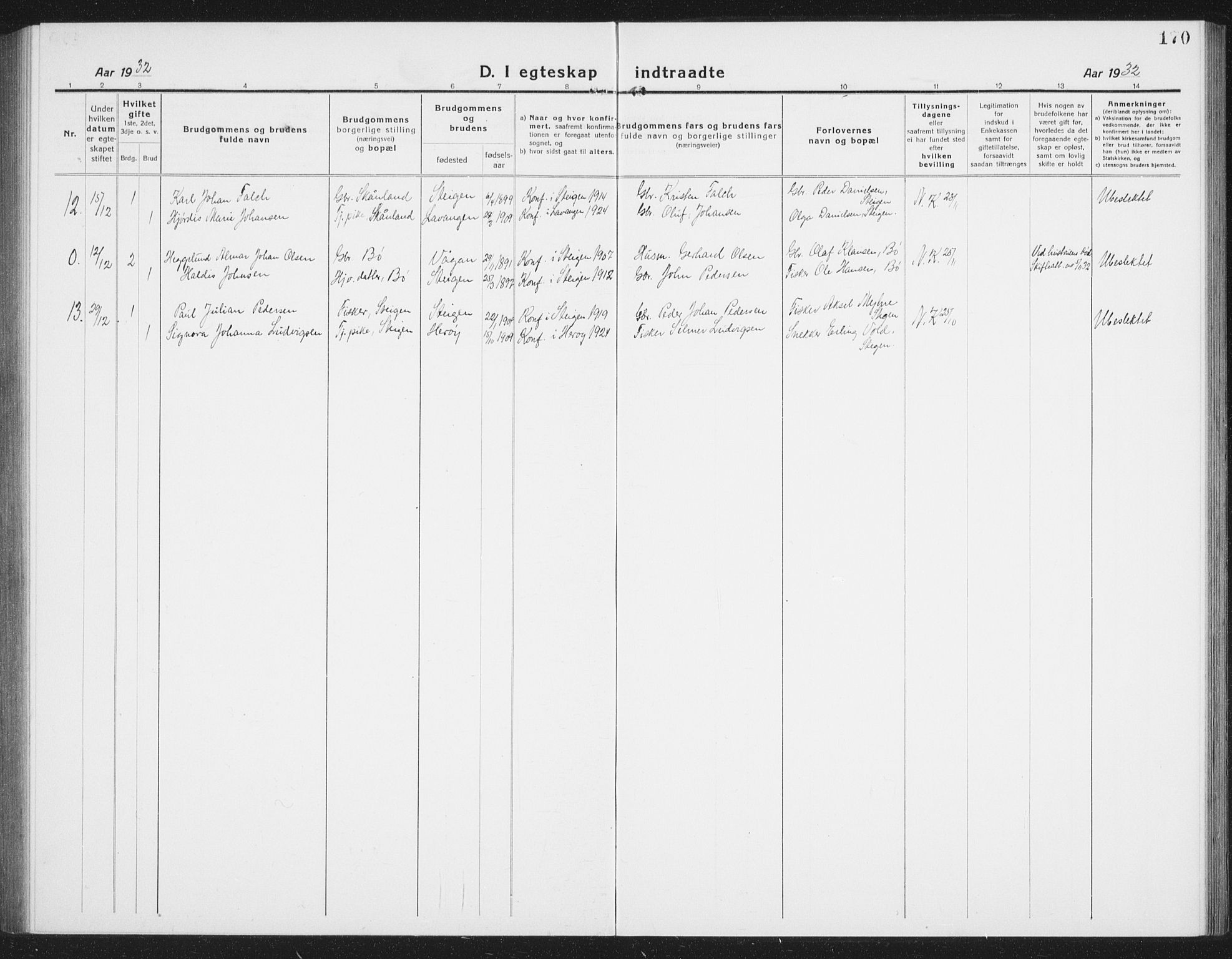 Ministerialprotokoller, klokkerbøker og fødselsregistre - Nordland, AV/SAT-A-1459/855/L0817: Klokkerbok nr. 855C06, 1917-1934, s. 170