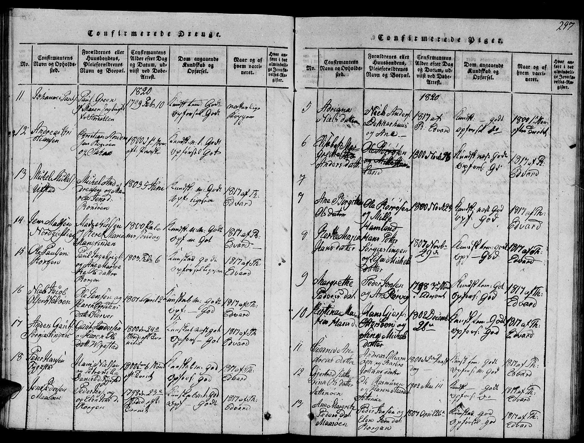 Ministerialprotokoller, klokkerbøker og fødselsregistre - Nord-Trøndelag, SAT/A-1458/784/L0679: Klokkerbok nr. 784C01 /1, 1816-1822, s. 247