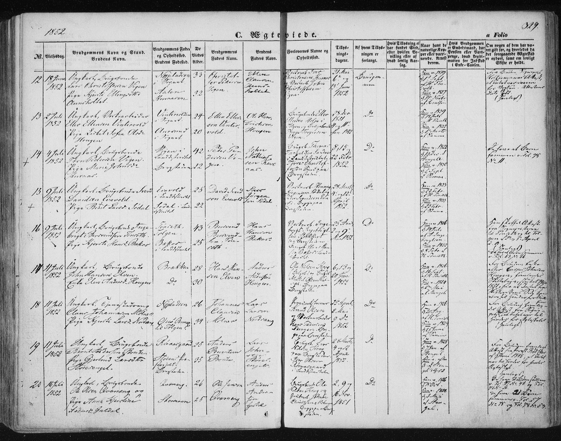 Ministerialprotokoller, klokkerbøker og fødselsregistre - Sør-Trøndelag, SAT/A-1456/681/L0931: Ministerialbok nr. 681A09, 1845-1859, s. 329