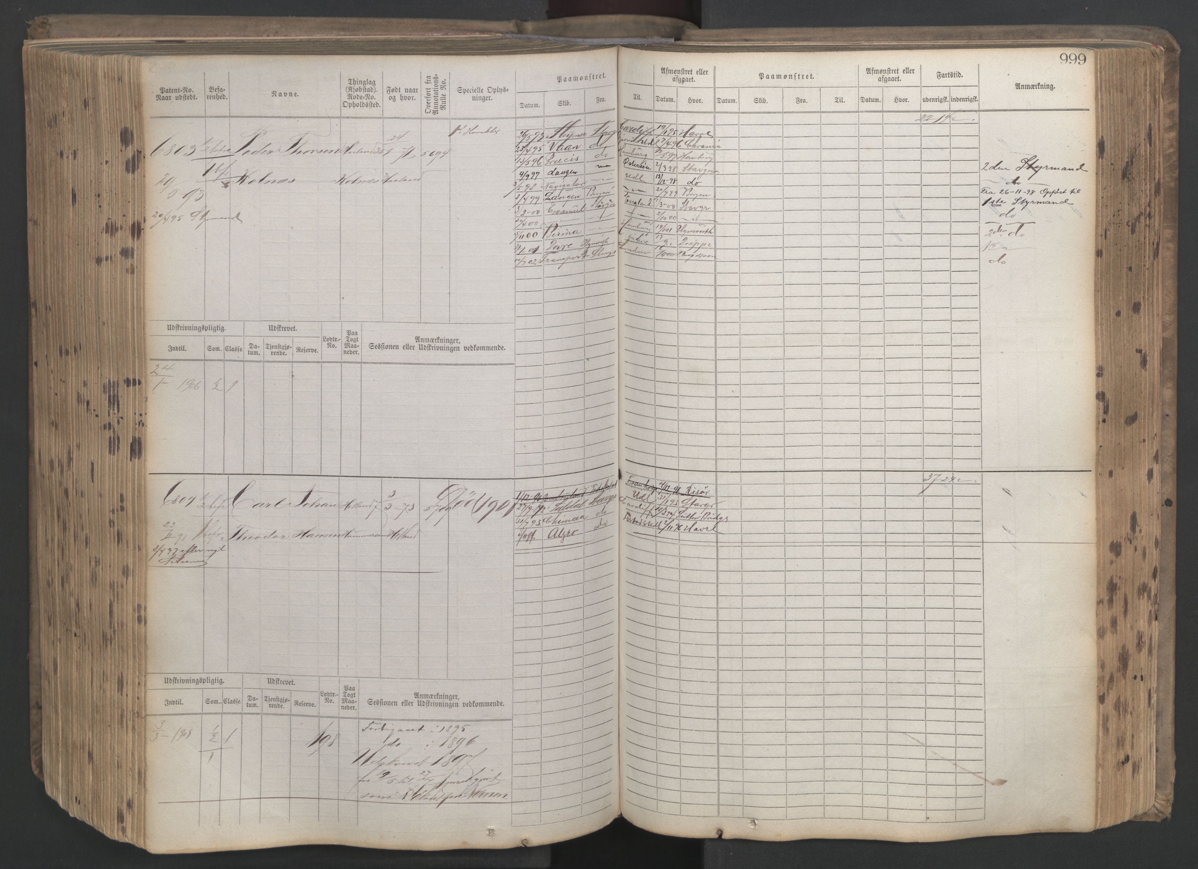 Stavanger sjømannskontor, SAST/A-102006/F/Fb/Fbb/L0021: Sjøfartshovedrulle patnentnr. 6005-7204 (dublett), 1887, s. 404