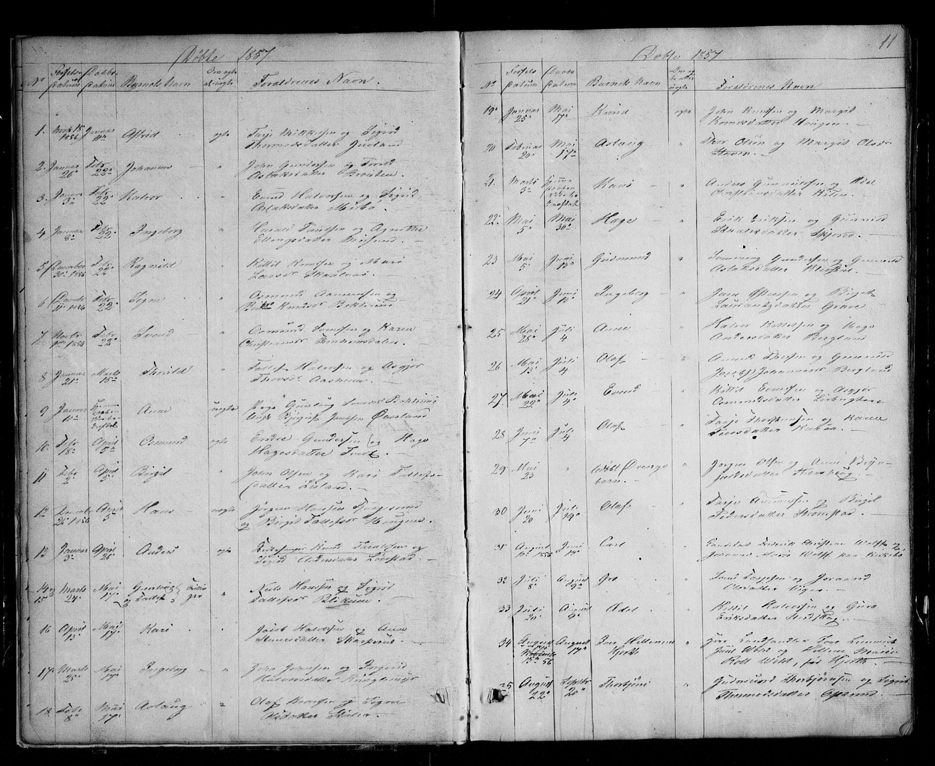 Kviteseid kirkebøker, AV/SAKO-A-276/G/Ga/L0001: Klokkerbok nr. I 1, 1850-1893, s. 11