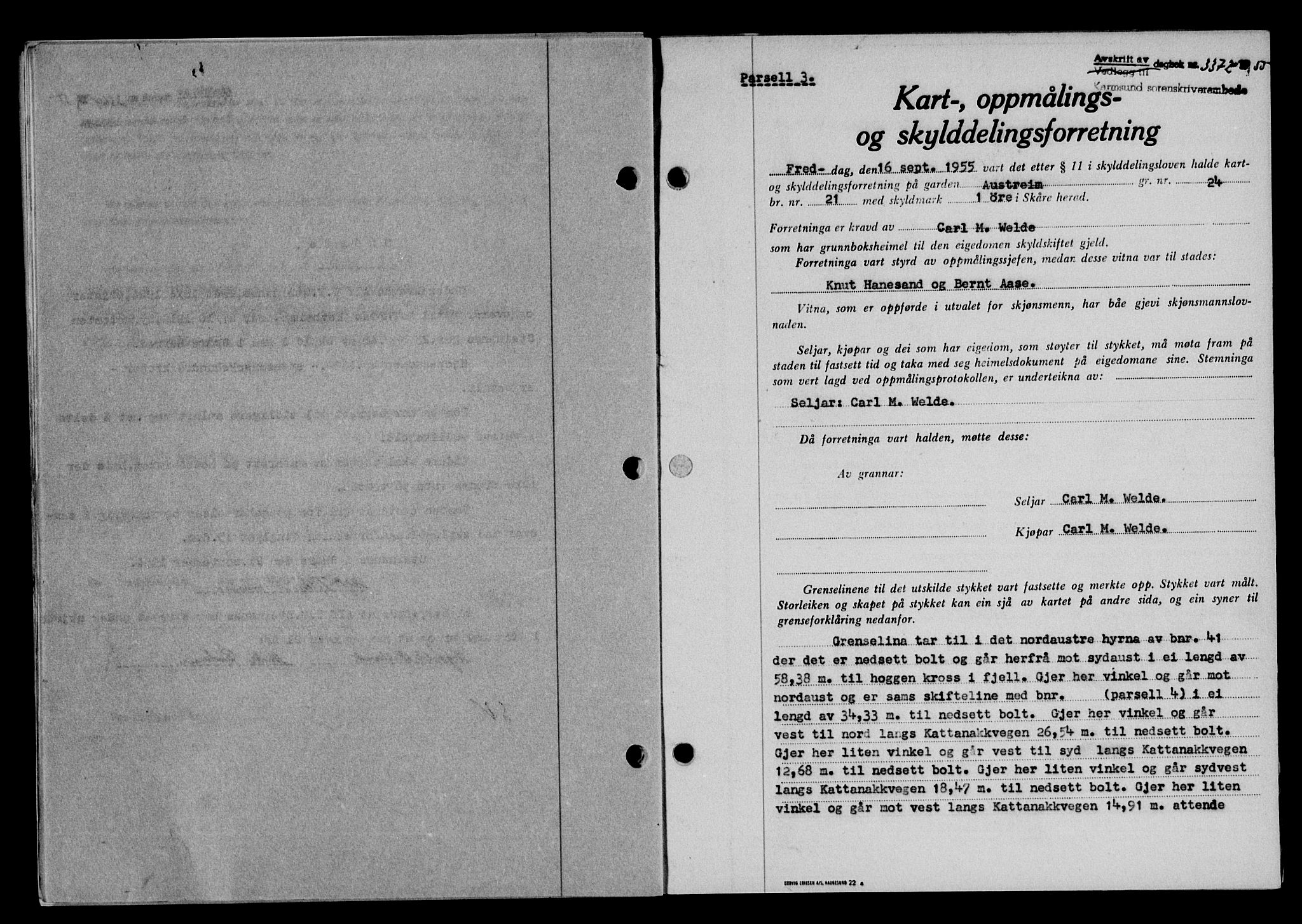 Karmsund sorenskriveri, SAST/A-100311/01/II/IIB/L0117: Pantebok nr. 97Aa, 1955-1955, Dagboknr: 3372/1955