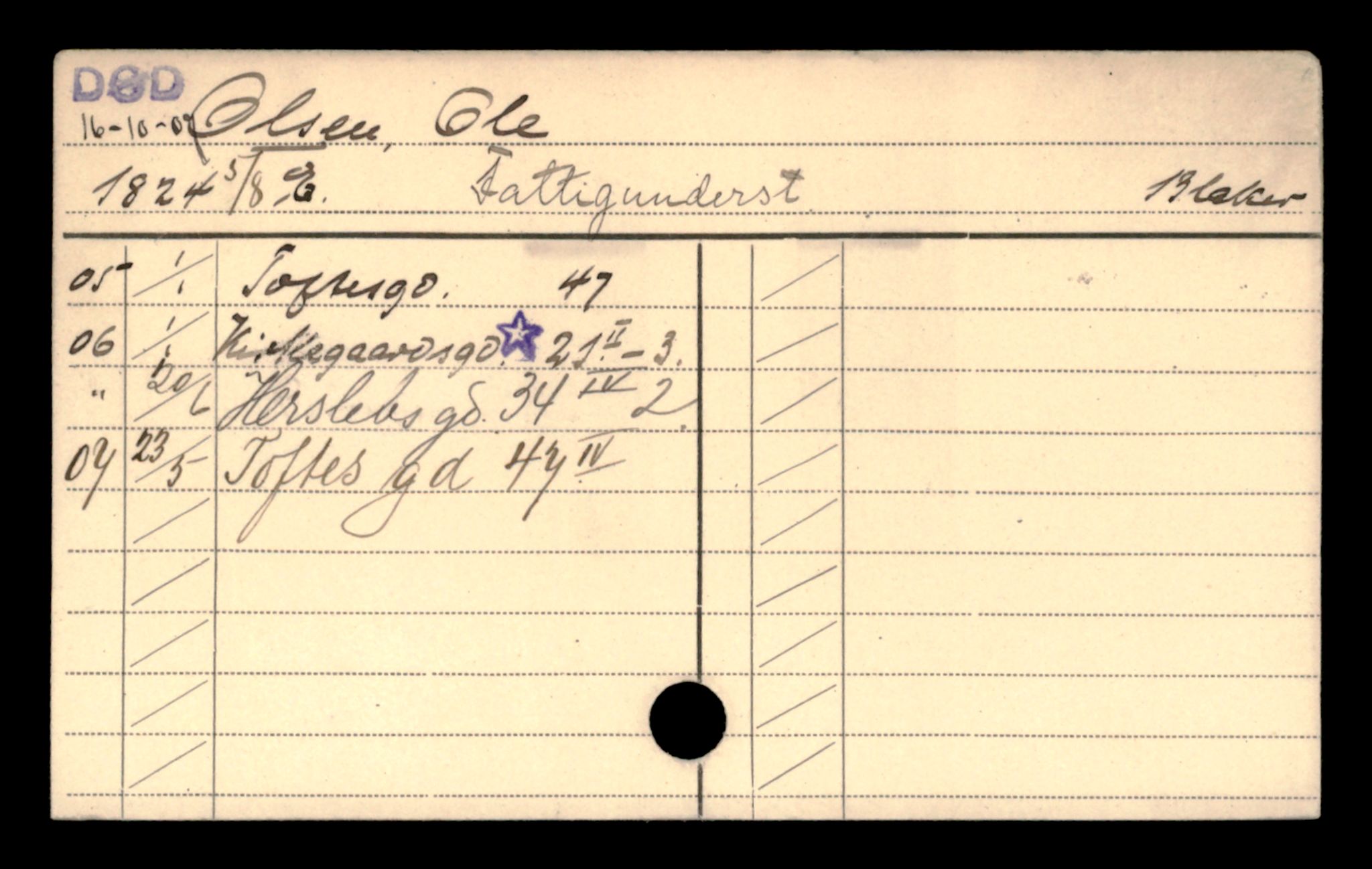 Oslo folkeregister, Registerkort, AV/SAO-A-11715/D/Da/L0073: Menn: Olsen Ole - Olsen Tøger, 1906-1919