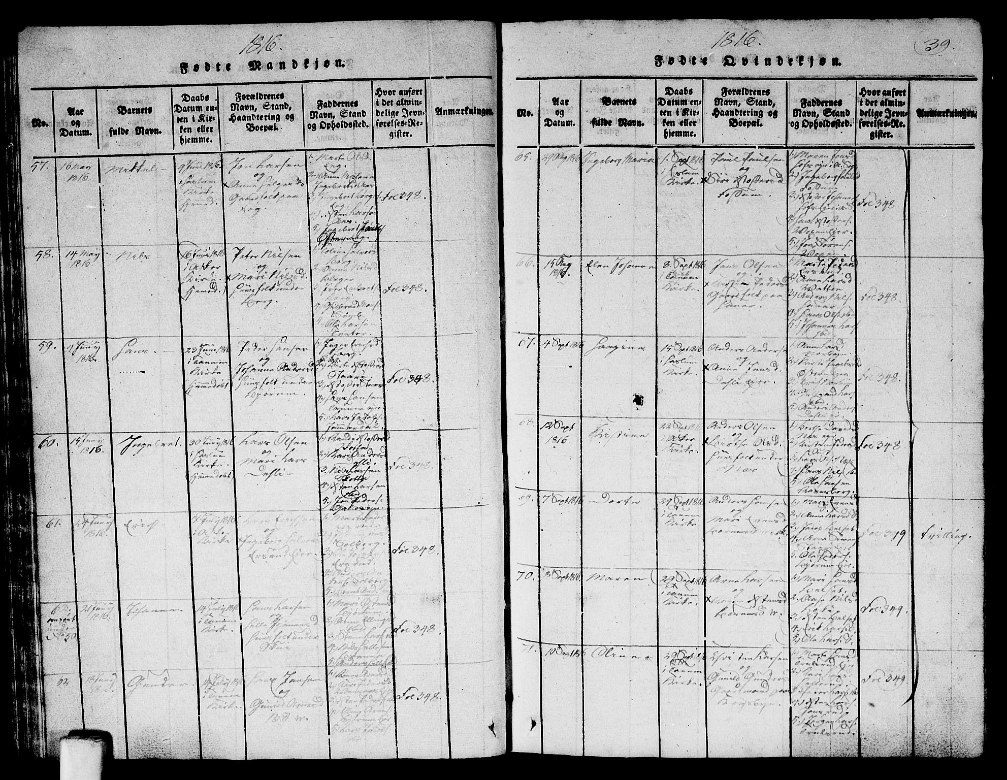 Asker prestekontor Kirkebøker, AV/SAO-A-10256a/G/Ga/L0001: Klokkerbok nr. I 1, 1814-1830, s. 39