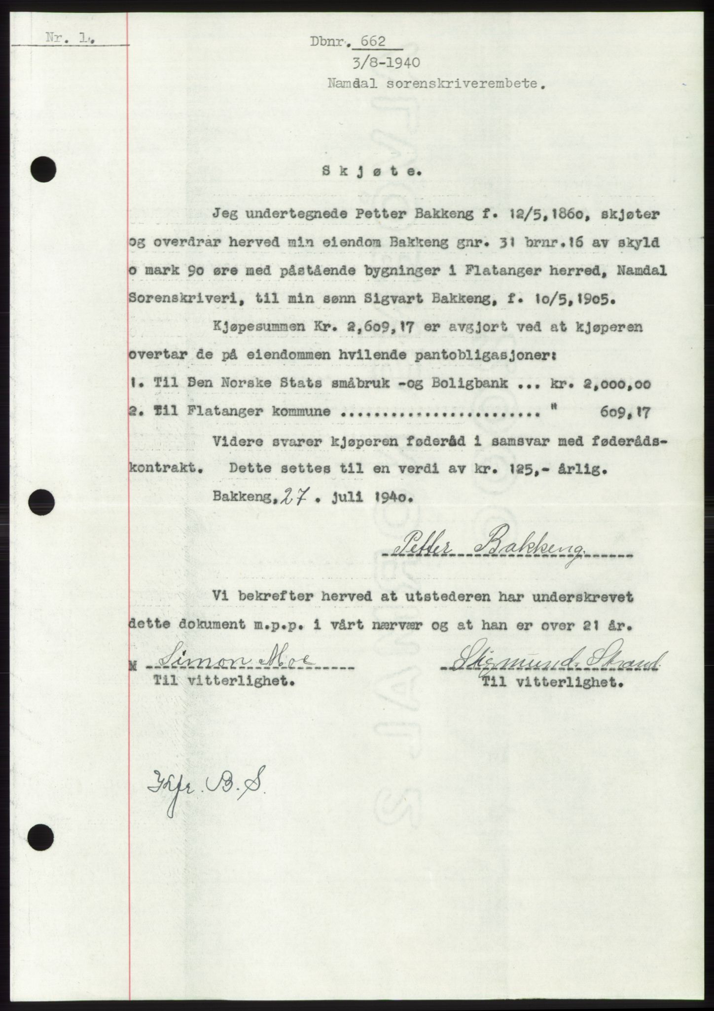 Namdal sorenskriveri, SAT/A-4133/1/2/2C: Pantebok nr. -, 1940-1941, Tingl.dato: 03.08.1940