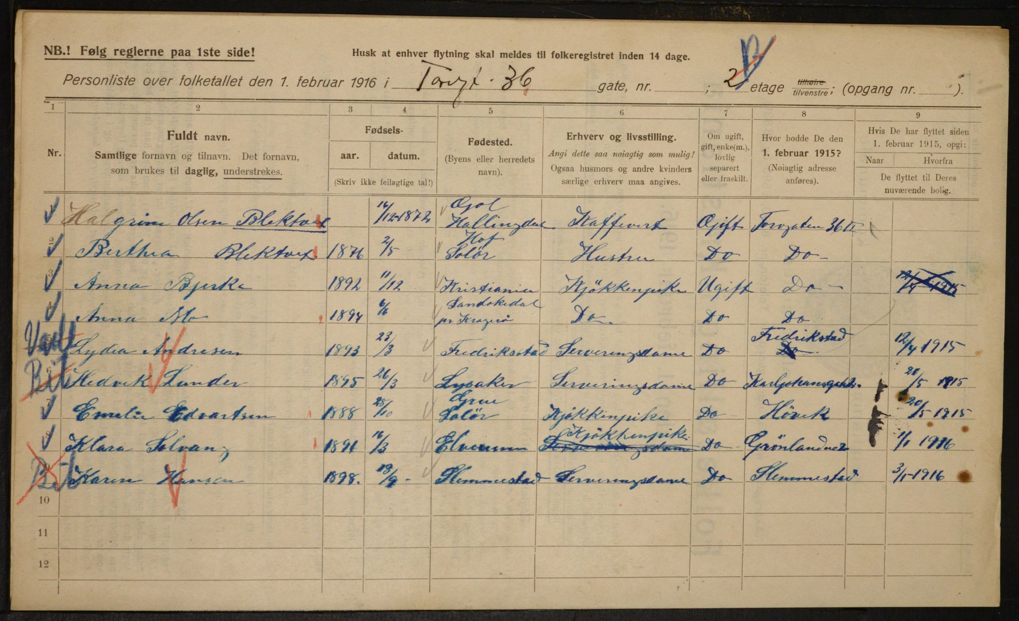 OBA, Kommunal folketelling 1.2.1916 for Kristiania, 1916, s. 117501