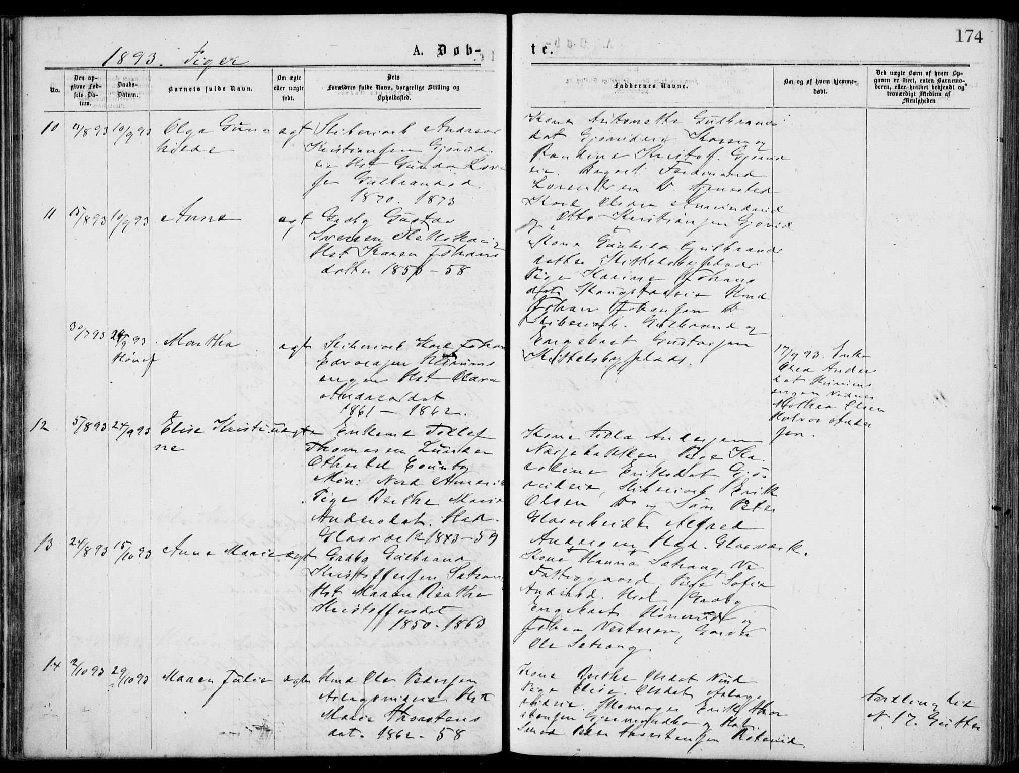 Norderhov kirkebøker, AV/SAKO-A-237/G/Gb/L0001: Klokkerbok nr. II 1, 1876-1899, s. 174