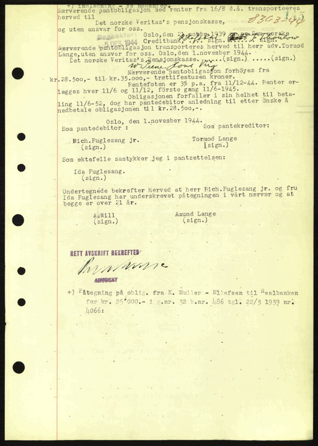 Aker herredsskriveri, SAO/A-10896/G/Gb/Gba/Gbac/L0035: Pantebok nr. B200-201, 1944-1944, Dagboknr: 8363/1944