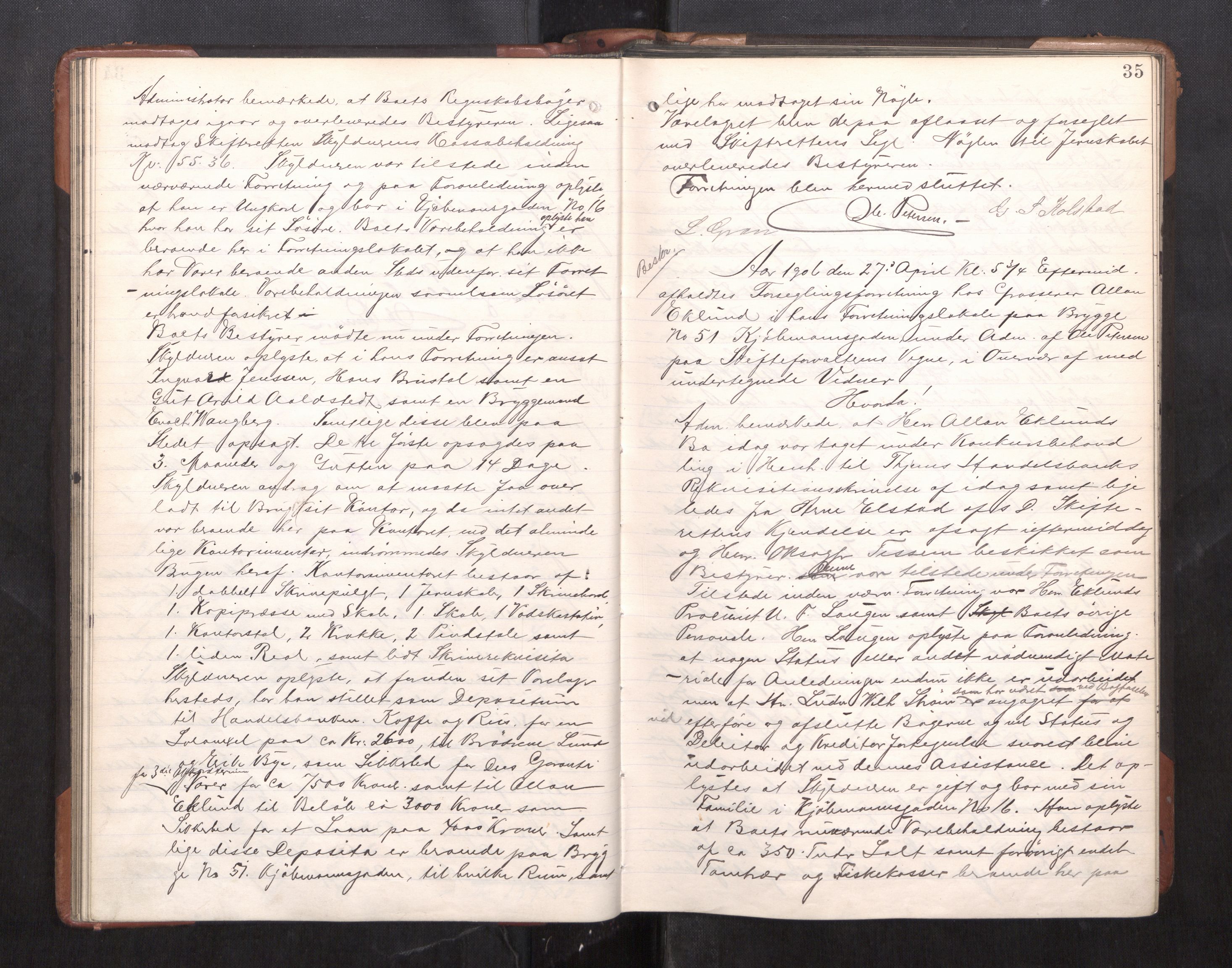 Trondheim byfogd, AV/SAT-A-0003/1/3/3C/L0025: Skifteregistreringsprotokoll - 24/1-14/7. (u/ register), 1906-1909, s. 35