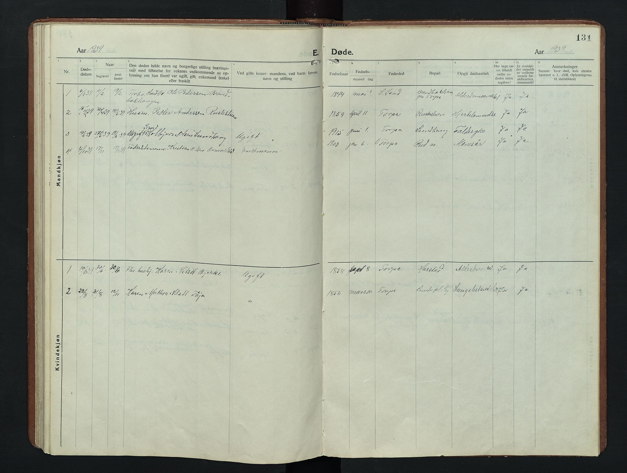 Nordre Land prestekontor, SAH/PREST-124/H/Ha/Hab/L0009: Klokkerbok nr. 9, 1921-1956, s. 131