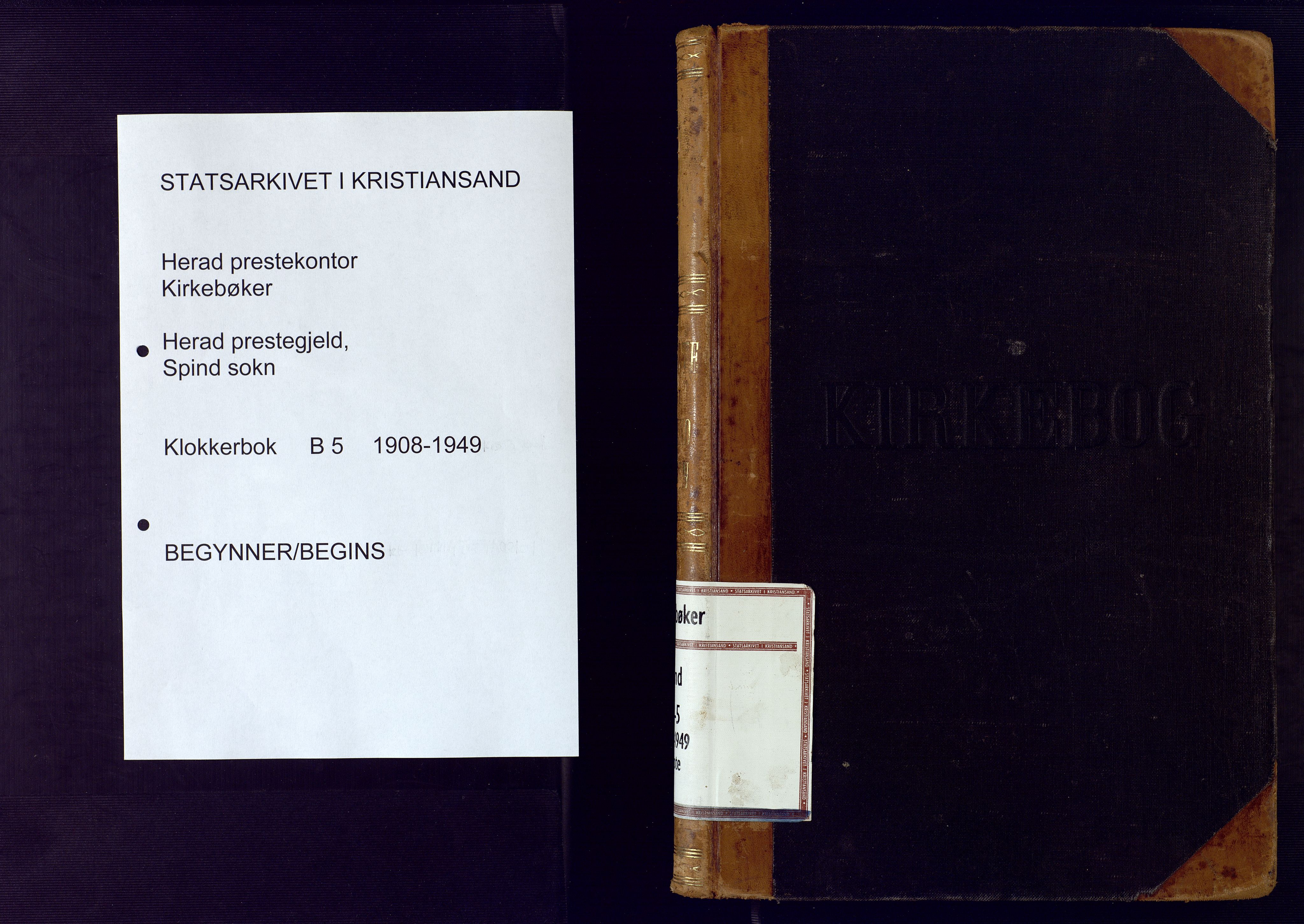 Herad sokneprestkontor, SAK/1111-0018/F/Fb/Fbb/L0005: Klokkerbok nr. B 5, 1908-1949
