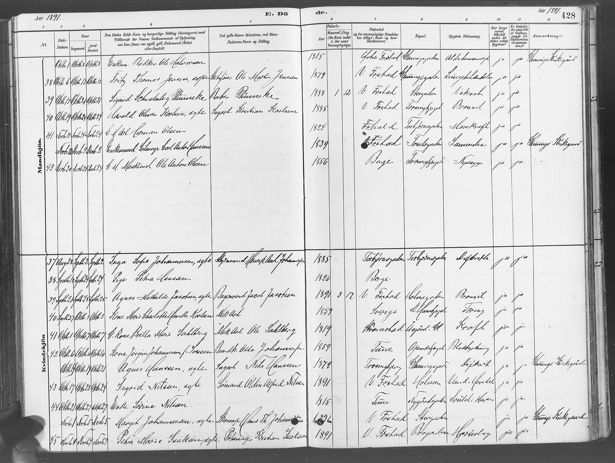 Fredrikstad domkirkes prestekontor Kirkebøker, AV/SAO-A-10906/G/Ga/L0003: Klokkerbok nr. 3, 1880-1900, s. 428