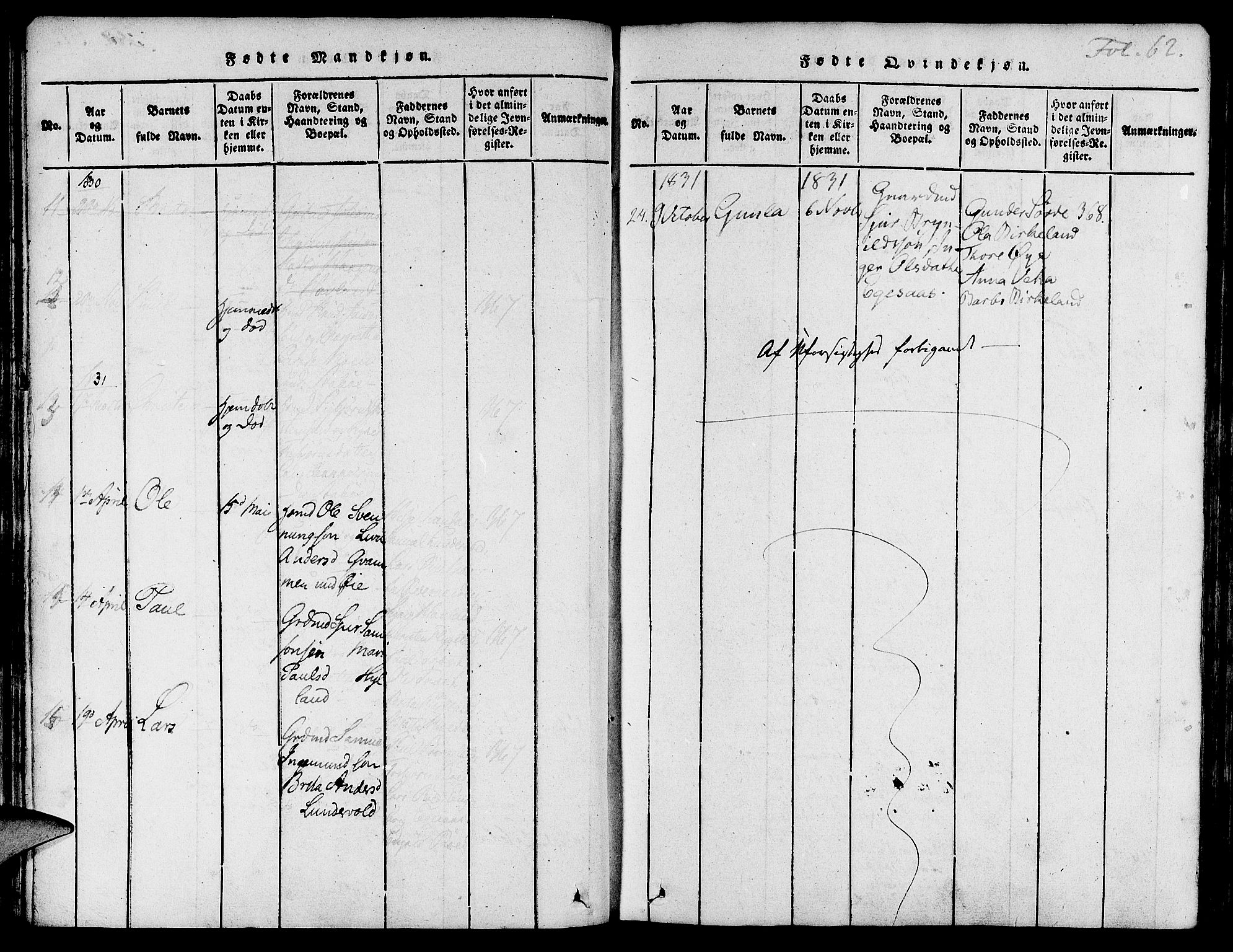 Suldal sokneprestkontor, AV/SAST-A-101845/01/IV/L0007: Ministerialbok nr. A 7, 1817-1838, s. 62