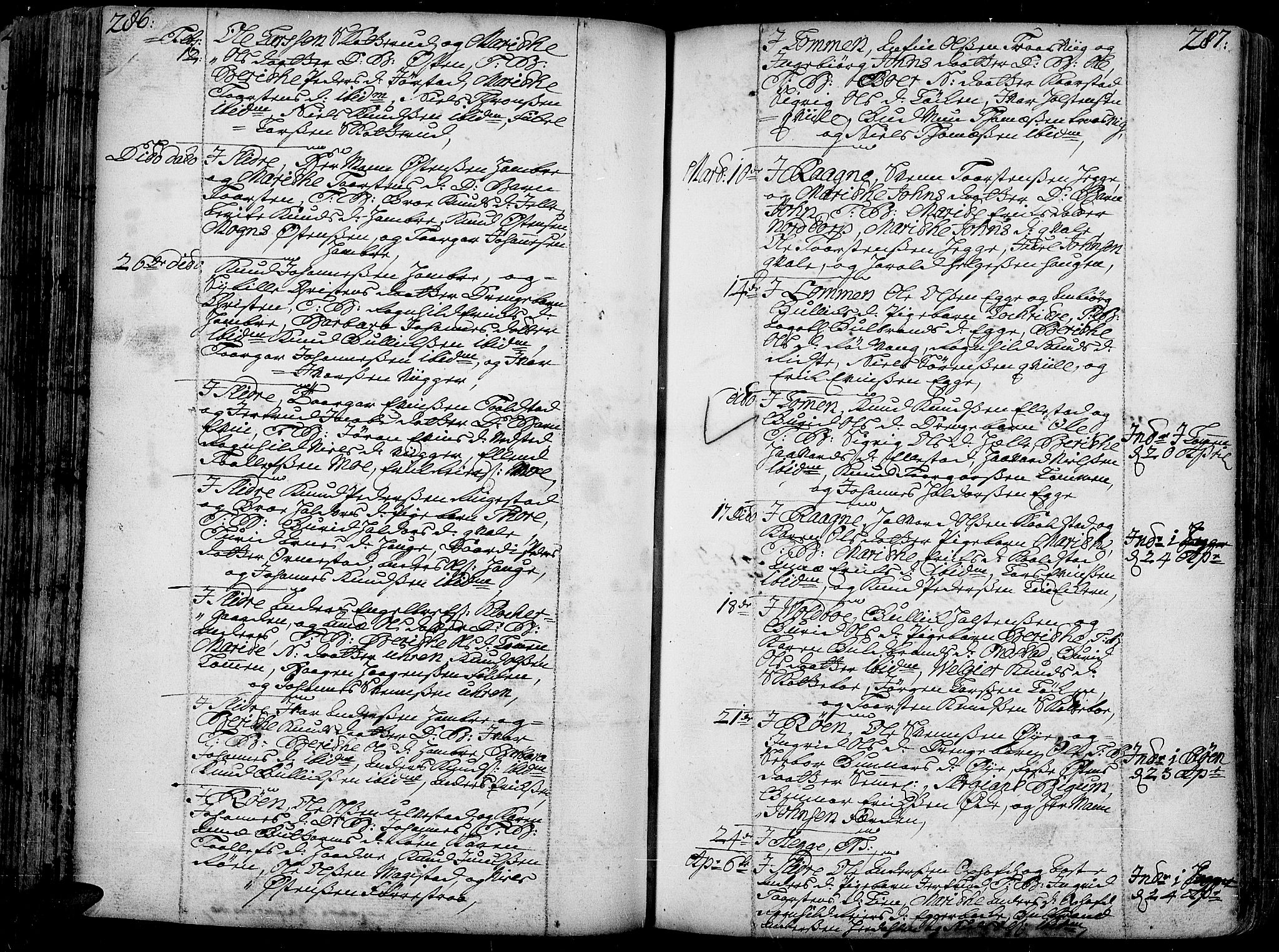 Slidre prestekontor, AV/SAH-PREST-134/H/Ha/Haa/L0001: Ministerialbok nr. 1, 1724-1814, s. 286-287