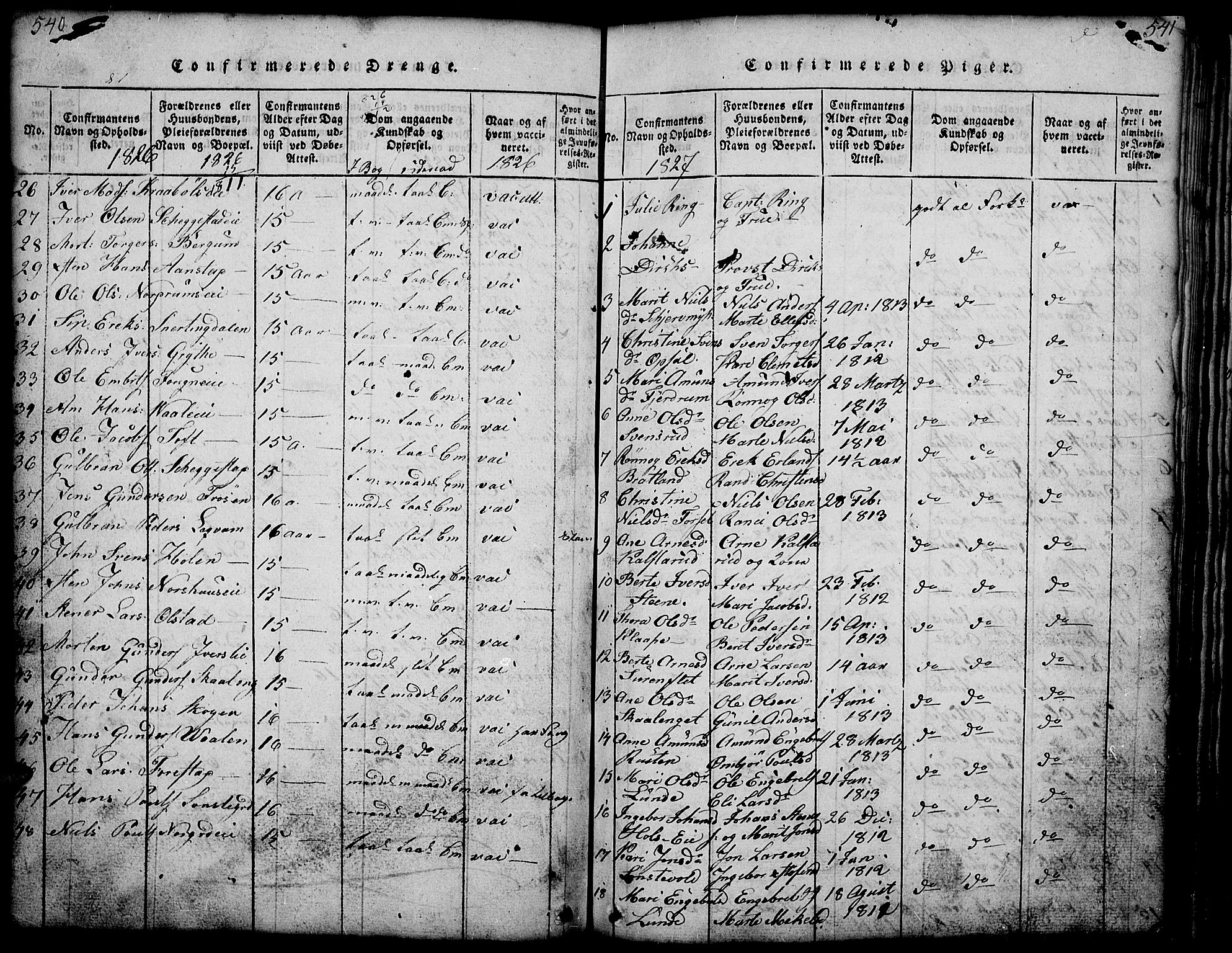 Gausdal prestekontor, AV/SAH-PREST-090/H/Ha/Hab/L0001: Klokkerbok nr. 1, 1817-1848, s. 540-541