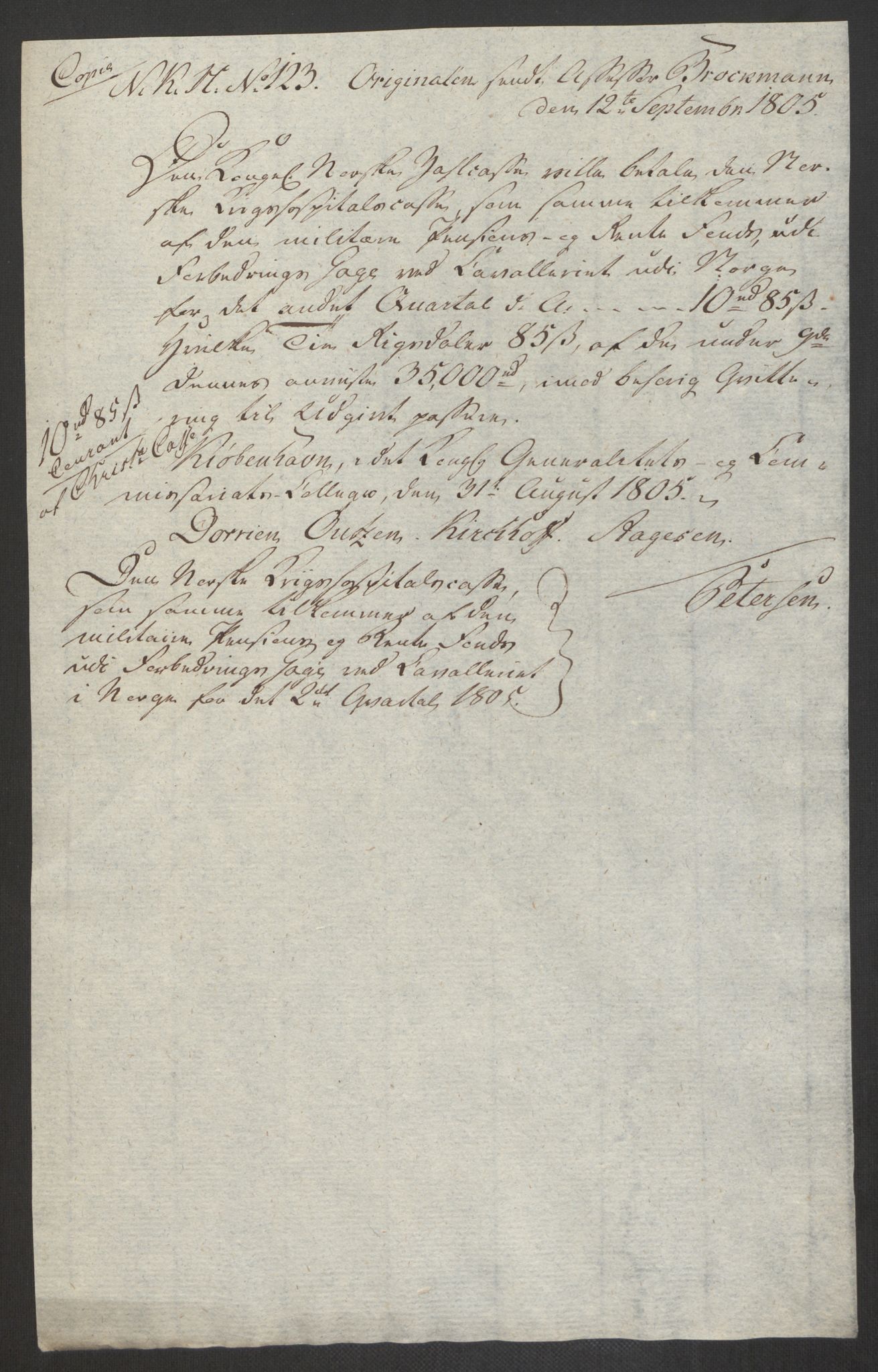 Forsvaret, Den norske kvesthuskasse/krigshospitalkasse, AV/RA-RAFA-1887/F/Fa/L0017: Innkomne brev:, 1782-1807, s. 690