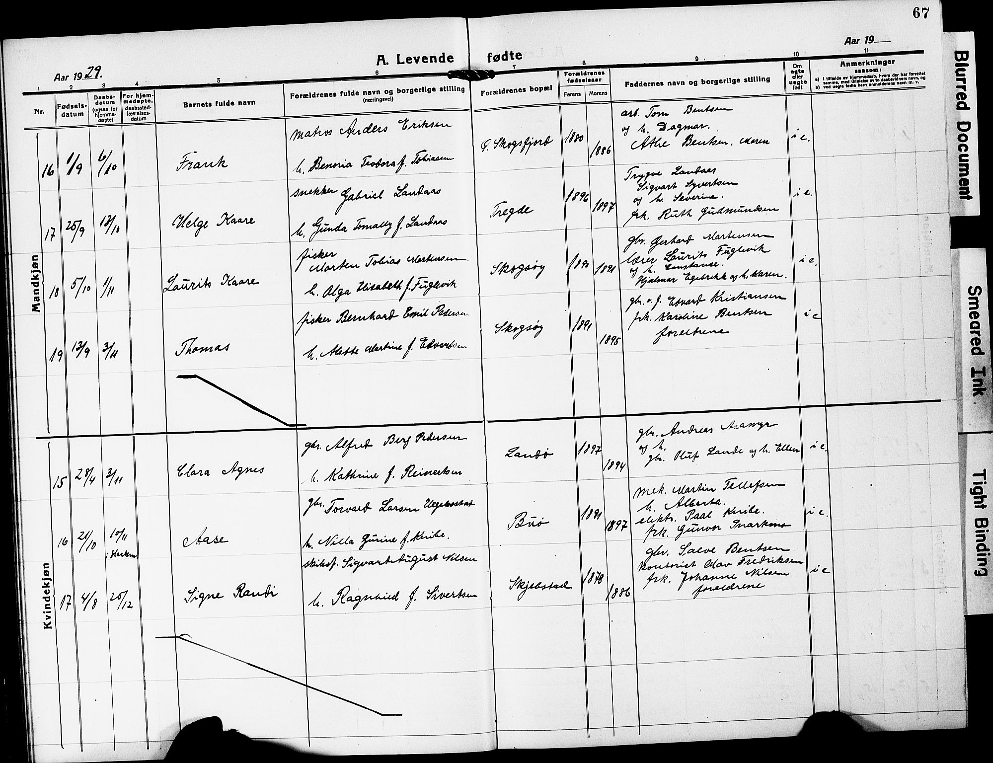 Mandal sokneprestkontor, AV/SAK-1111-0030/F/Fb/Fba/L0013: Klokkerbok nr. B 7, 1918-1931, s. 67