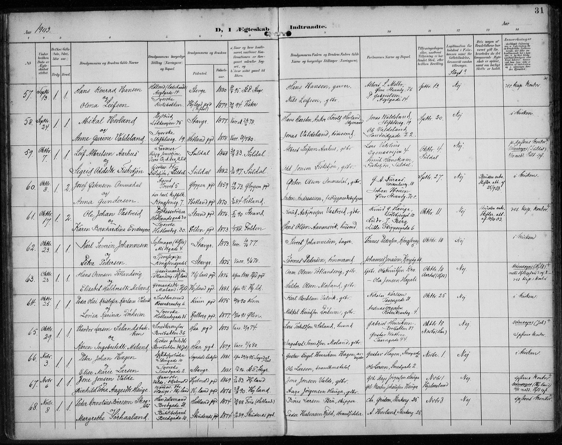St. Petri sokneprestkontor, AV/SAST-A-101813/002/A/L0003: Ministerialbok nr. A 24, 1900-1921, s. 31