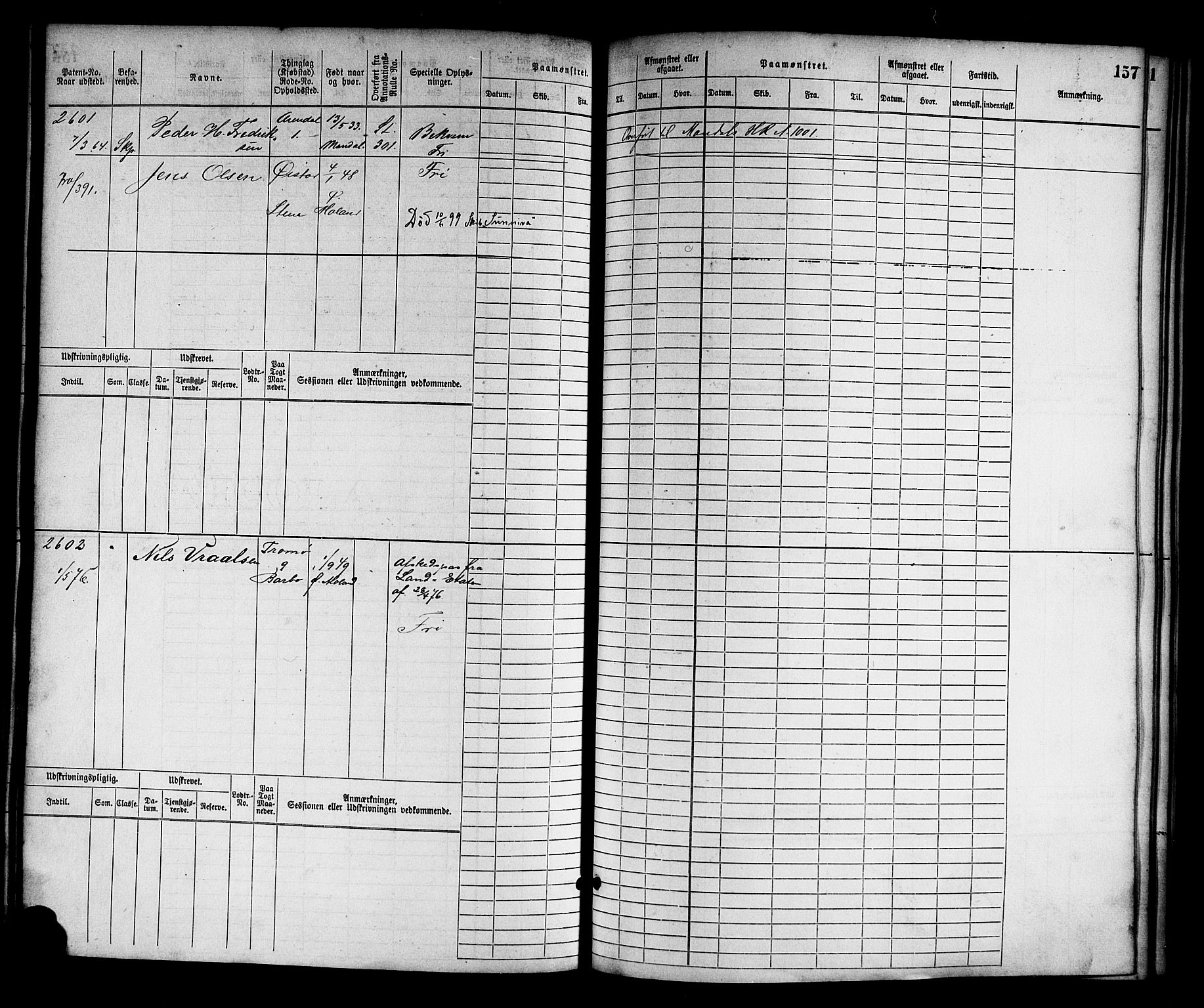 Arendal mønstringskrets, AV/SAK-2031-0012/F/Fb/L0013: Hovedrulle nr 2291-3044, S-11, 1868-1885, s. 160