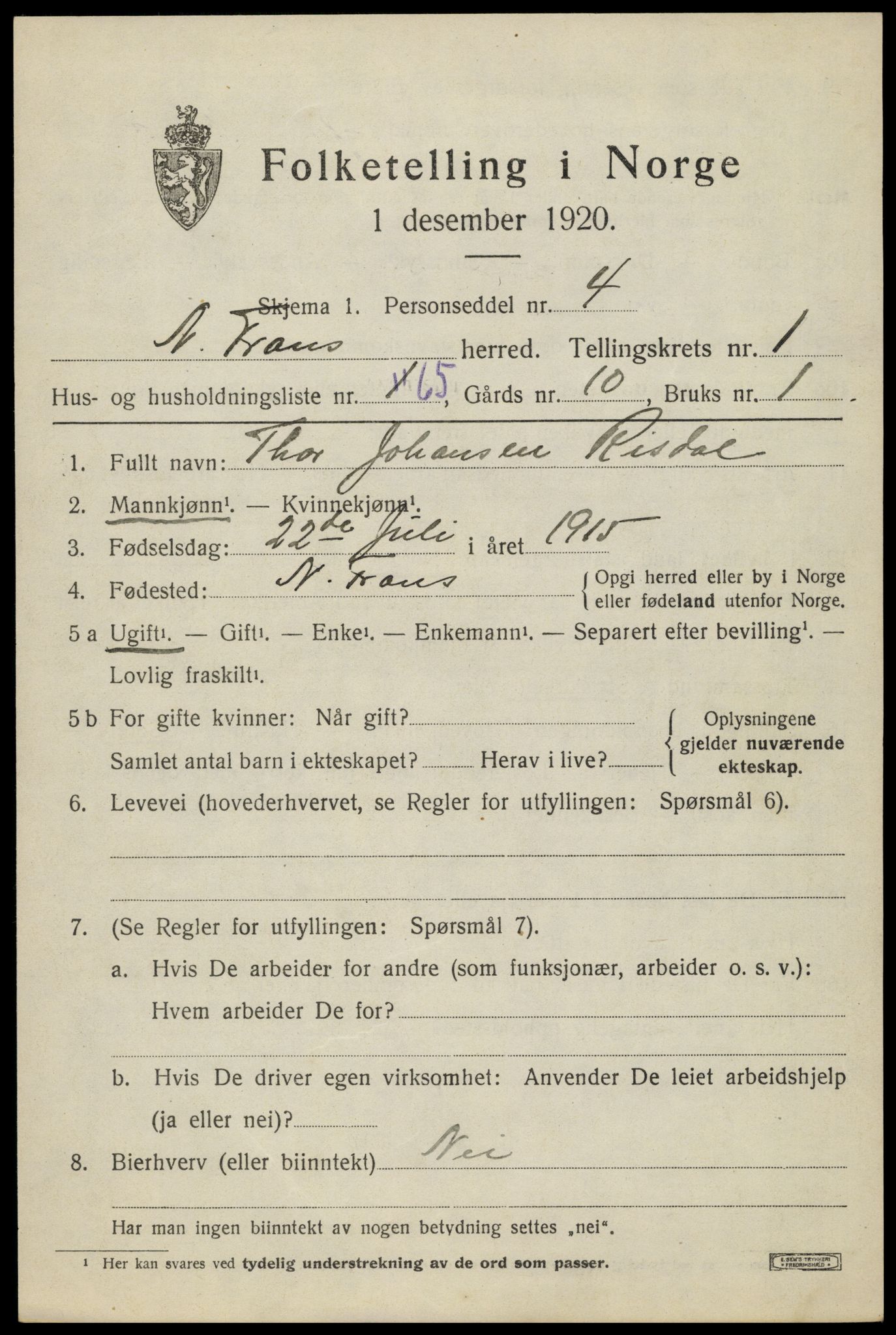 SAH, Folketelling 1920 for 0518 Nord-Fron herred, 1920, s. 2390