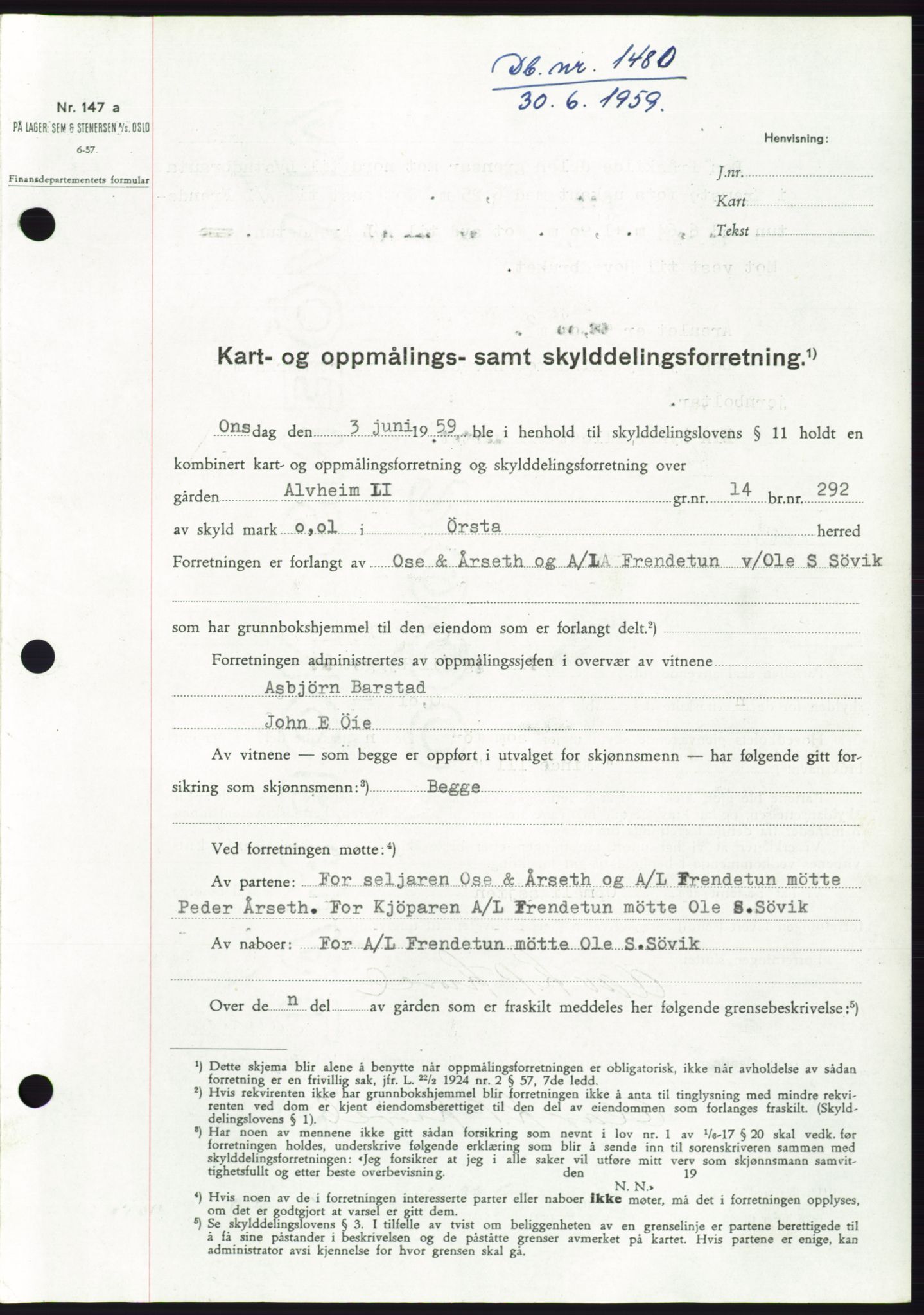 Søre Sunnmøre sorenskriveri, SAT/A-4122/1/2/2C/L0112: Pantebok nr. 38A, 1959-1959, Dagboknr: 1480/1959