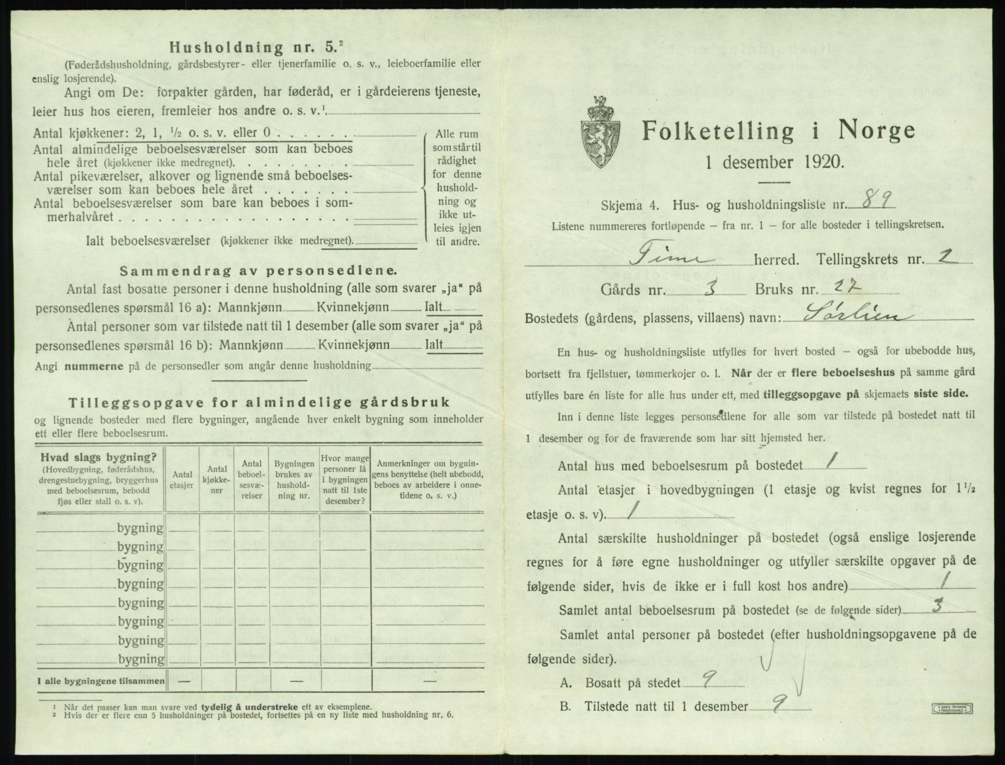 SAST, Folketelling 1920 for 1121 Time herred, 1920, s. 455