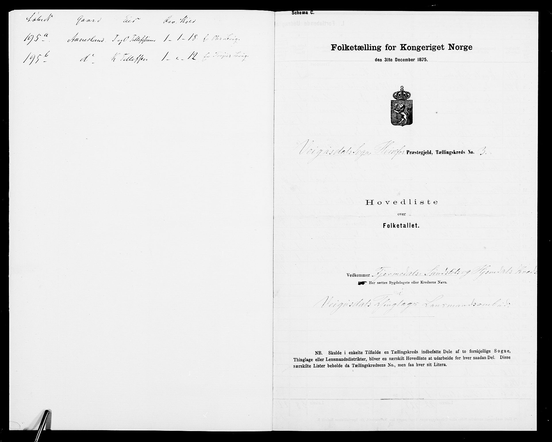 SAK, Folketelling 1875 for 0933P Herefoss prestegjeld, 1875, s. 202