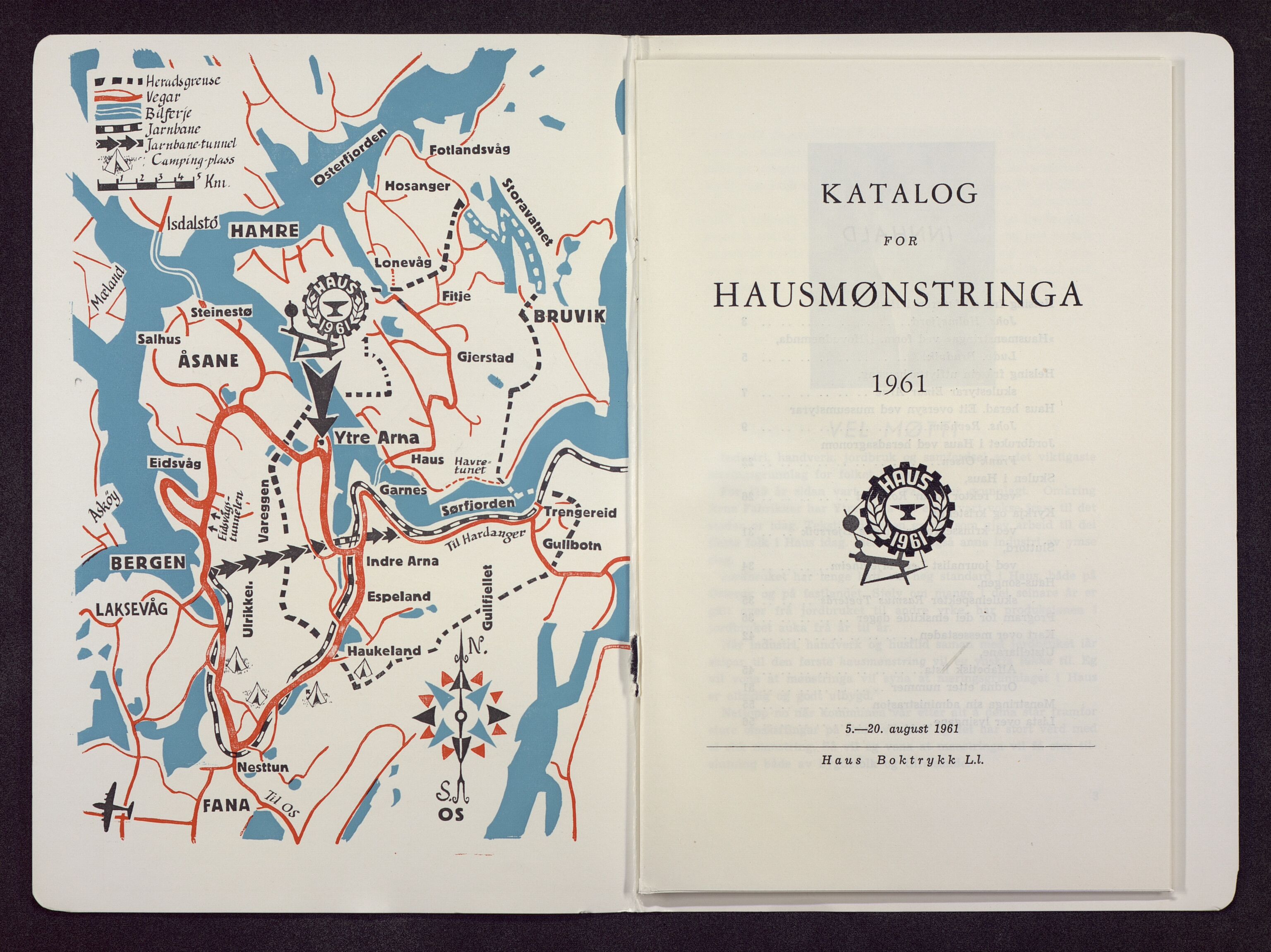 Haus/Arna kommune. Formannskapet, BBA/A-0057/X/L0001/0015: Egenproduserte trykksaker. / Hausmønstringa 5.-20. august 1961 Ytre Arna. Katalog, heftet., 1961