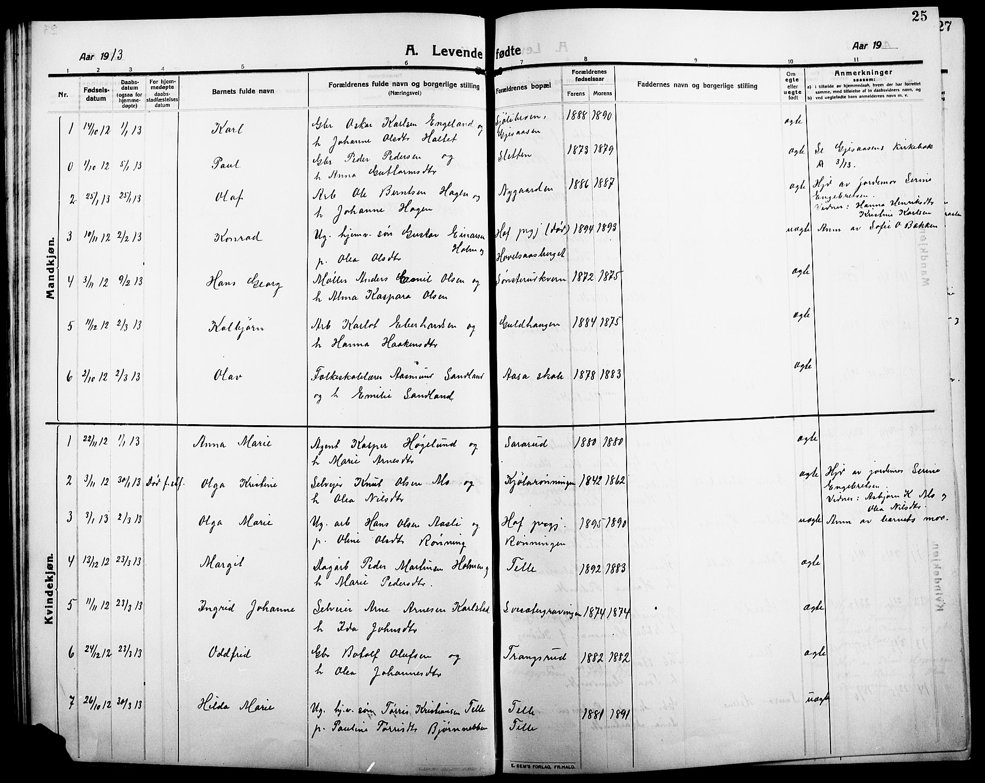 Åsnes prestekontor, SAH/PREST-042/H/Ha/Hab/L0007: Klokkerbok nr. 7, 1909-1926, s. 25