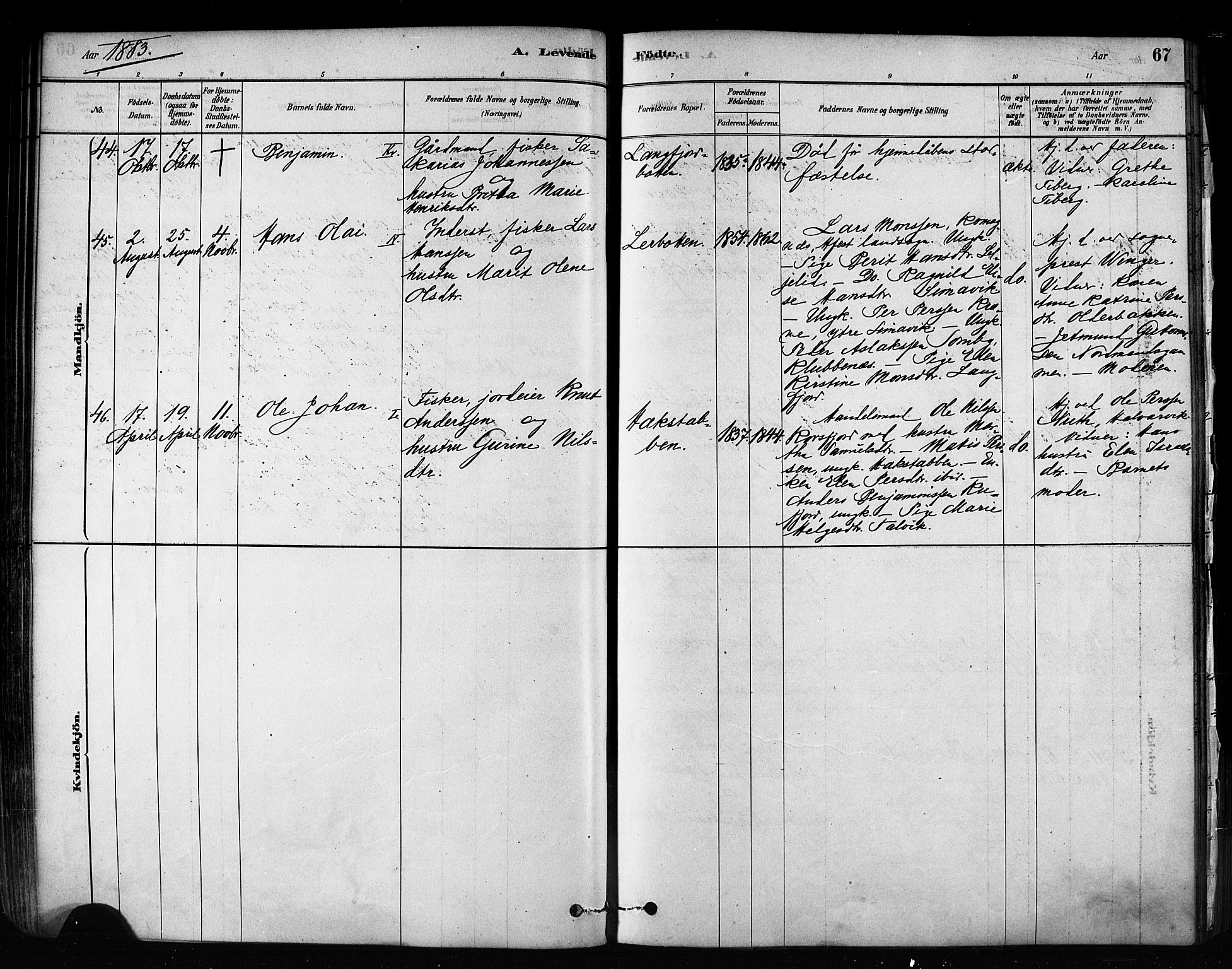Talvik sokneprestkontor, AV/SATØ-S-1337/H/Ha/L0012kirke: Ministerialbok nr. 12, 1878-1886, s. 67