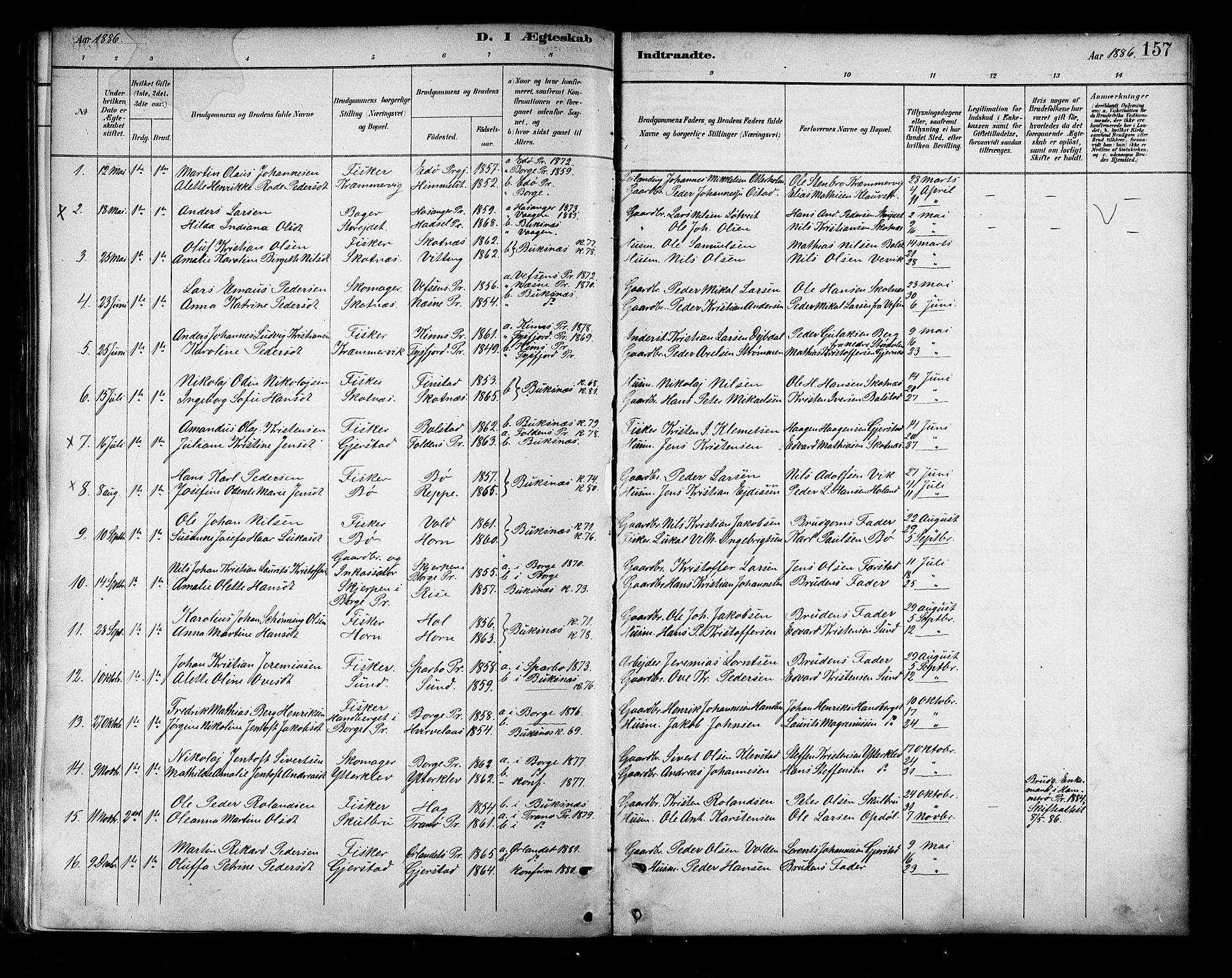 Ministerialprotokoller, klokkerbøker og fødselsregistre - Nordland, AV/SAT-A-1459/881/L1167: Klokkerbok nr. 881C04, 1886-1899, s. 157