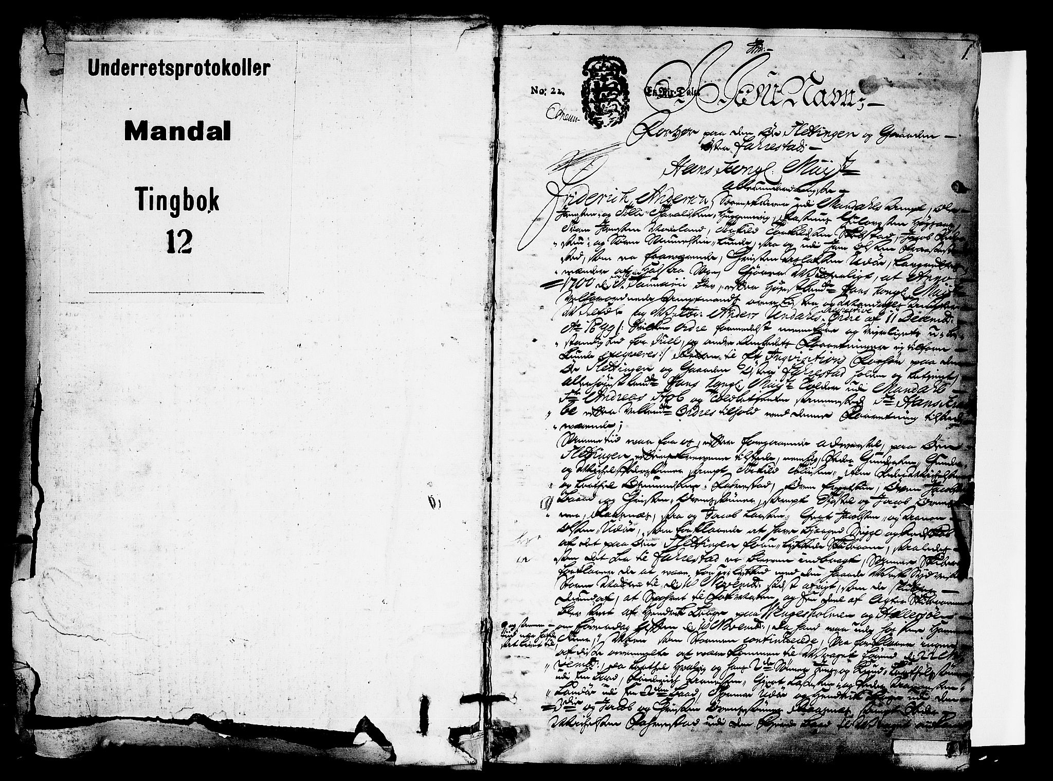 Mandal sorenskriveri, AV/SAK-1221-0005/001/F/Fa/L0013: Tingbok nr 12, 1700-1701, s. 0b-1a