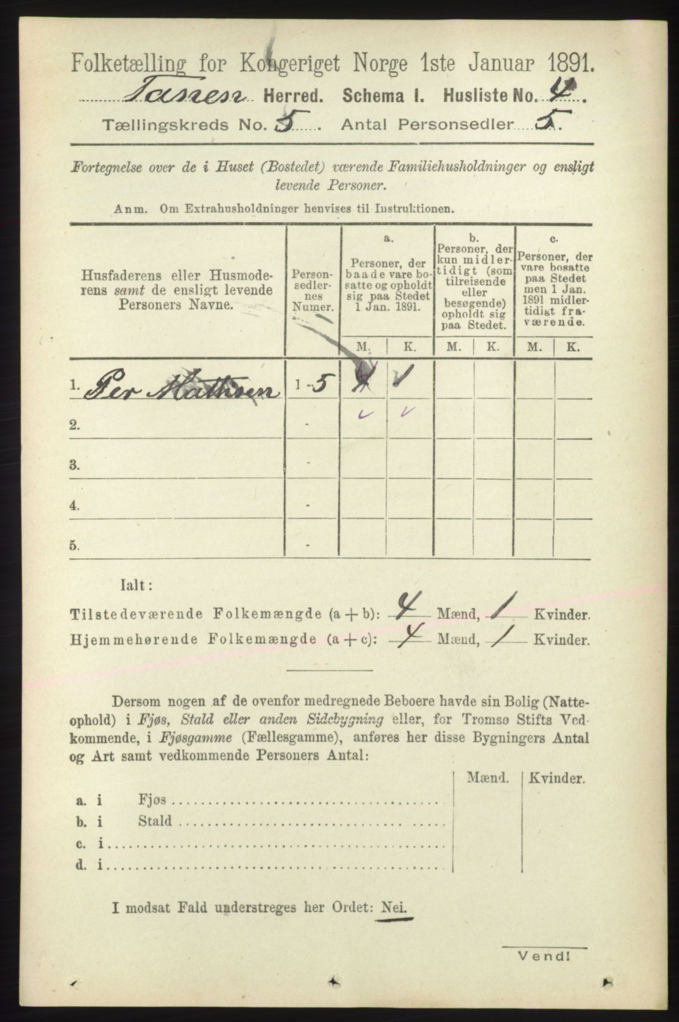 RA, Folketelling 1891 for 2025 Tana herred, 1891, s. 1872