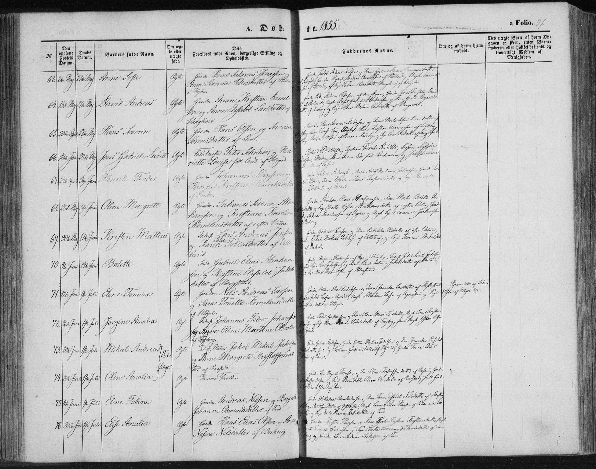 Lista sokneprestkontor, SAK/1111-0027/F/Fa/L0010: Ministerialbok nr. A 10, 1846-1861, s. 97