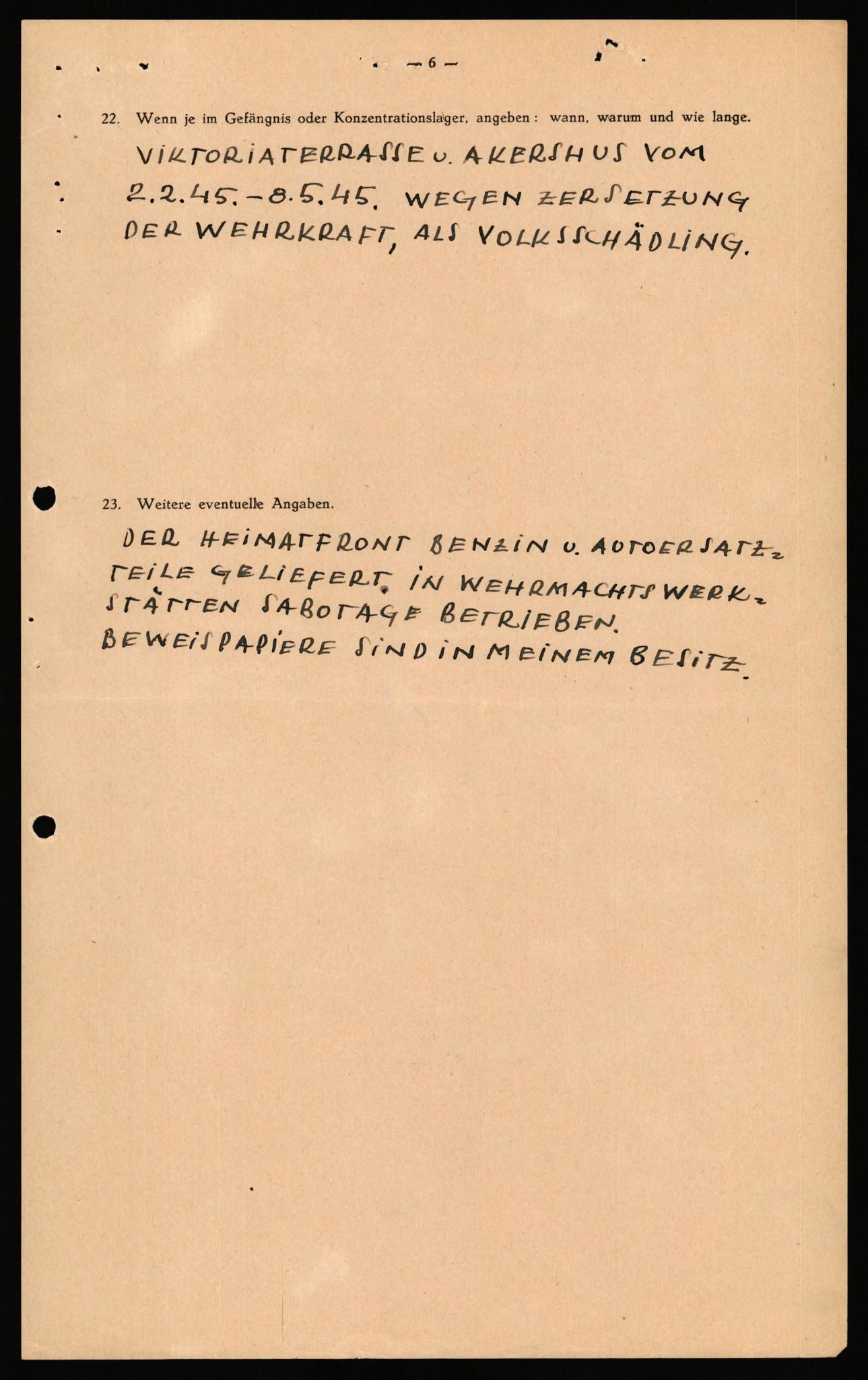 Forsvaret, Forsvarets overkommando II, AV/RA-RAFA-3915/D/Db/L0032: CI Questionaires. Tyske okkupasjonsstyrker i Norge. Tyskere., 1945-1946, s. 72
