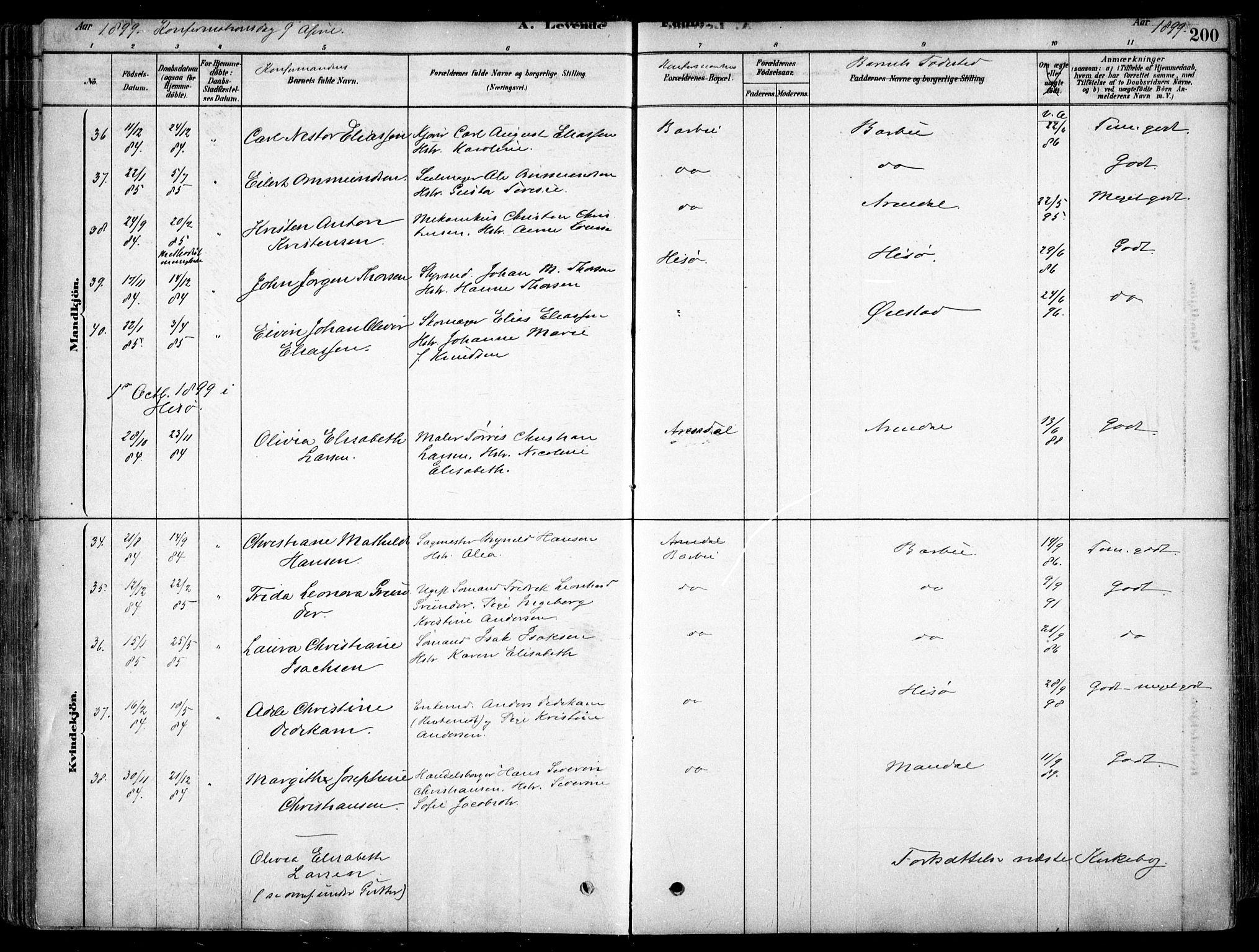Arendal sokneprestkontor, Trefoldighet, SAK/1111-0040/F/Fa/L0008: Ministerialbok nr. A 8, 1878-1899, s. 200