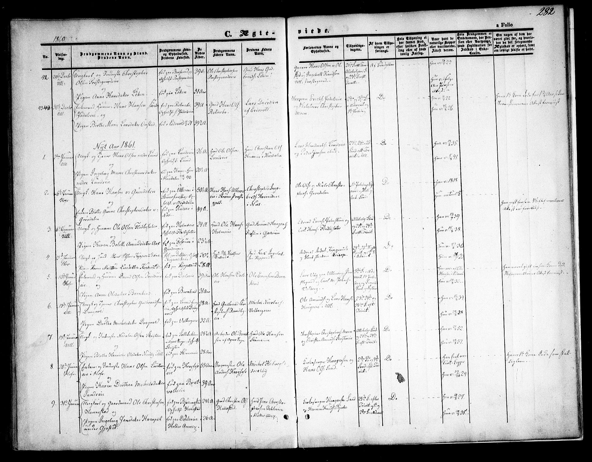Ullensaker prestekontor Kirkebøker, AV/SAO-A-10236a/F/Fa/L0015.a: Ministerialbok nr. I 15A, 1851-1862, s. 282