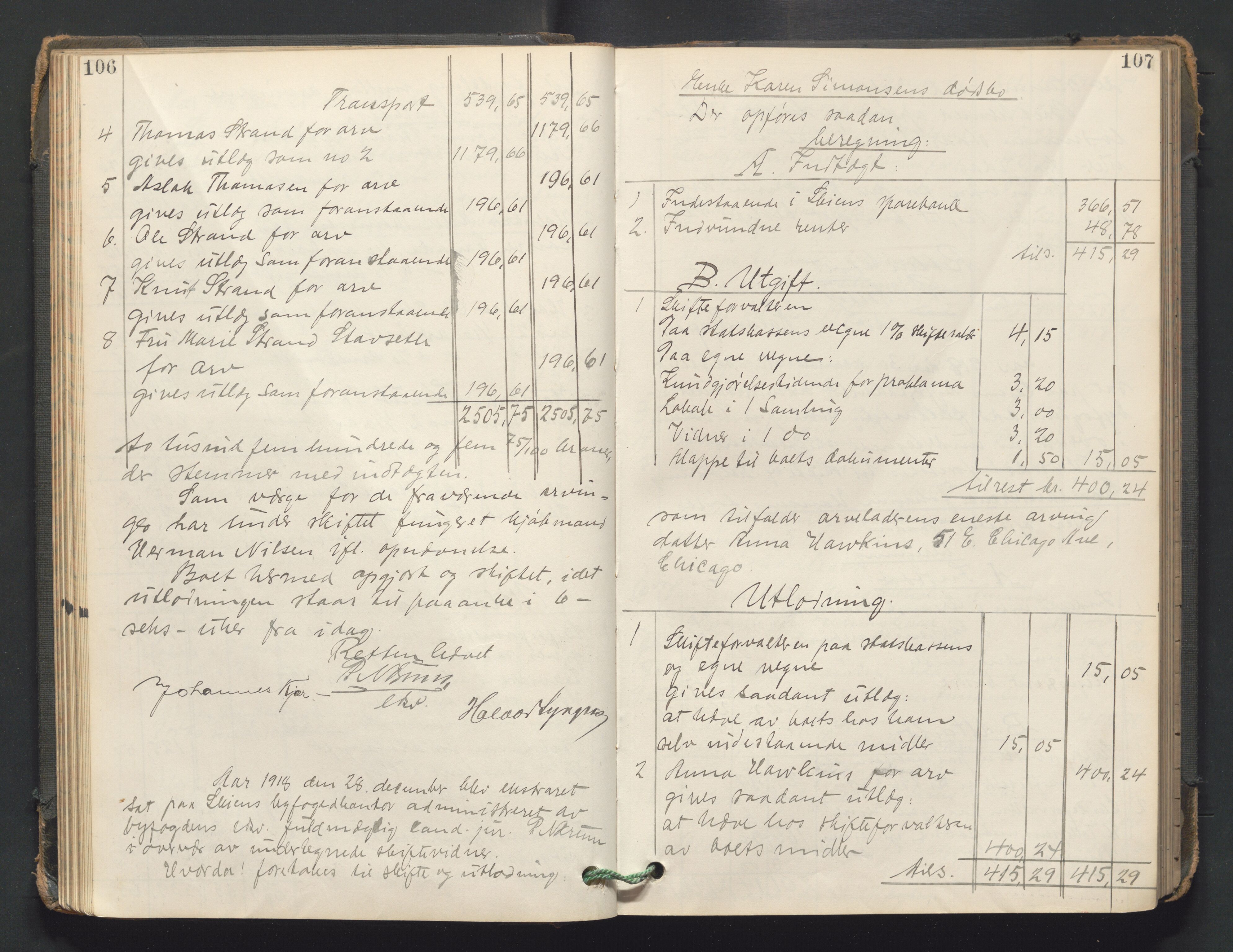 Skien byfogd, AV/SAKO-A-219/H/He/L0004: Skifteutlodningsprotokoll, 1915-1925, s. 106-107