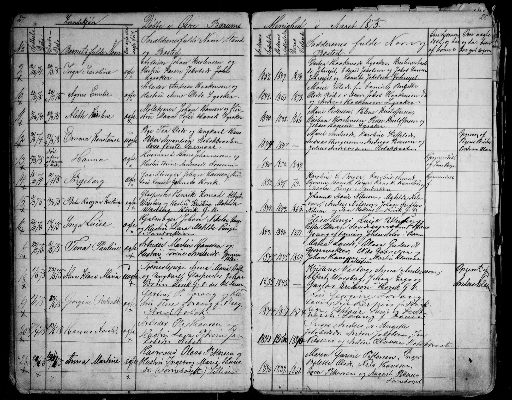 Asker prestekontor Kirkebøker, AV/SAO-A-10256a/G/Gc/L0002: Klokkerbok nr. III 2, 1874-1883, s. 27-28