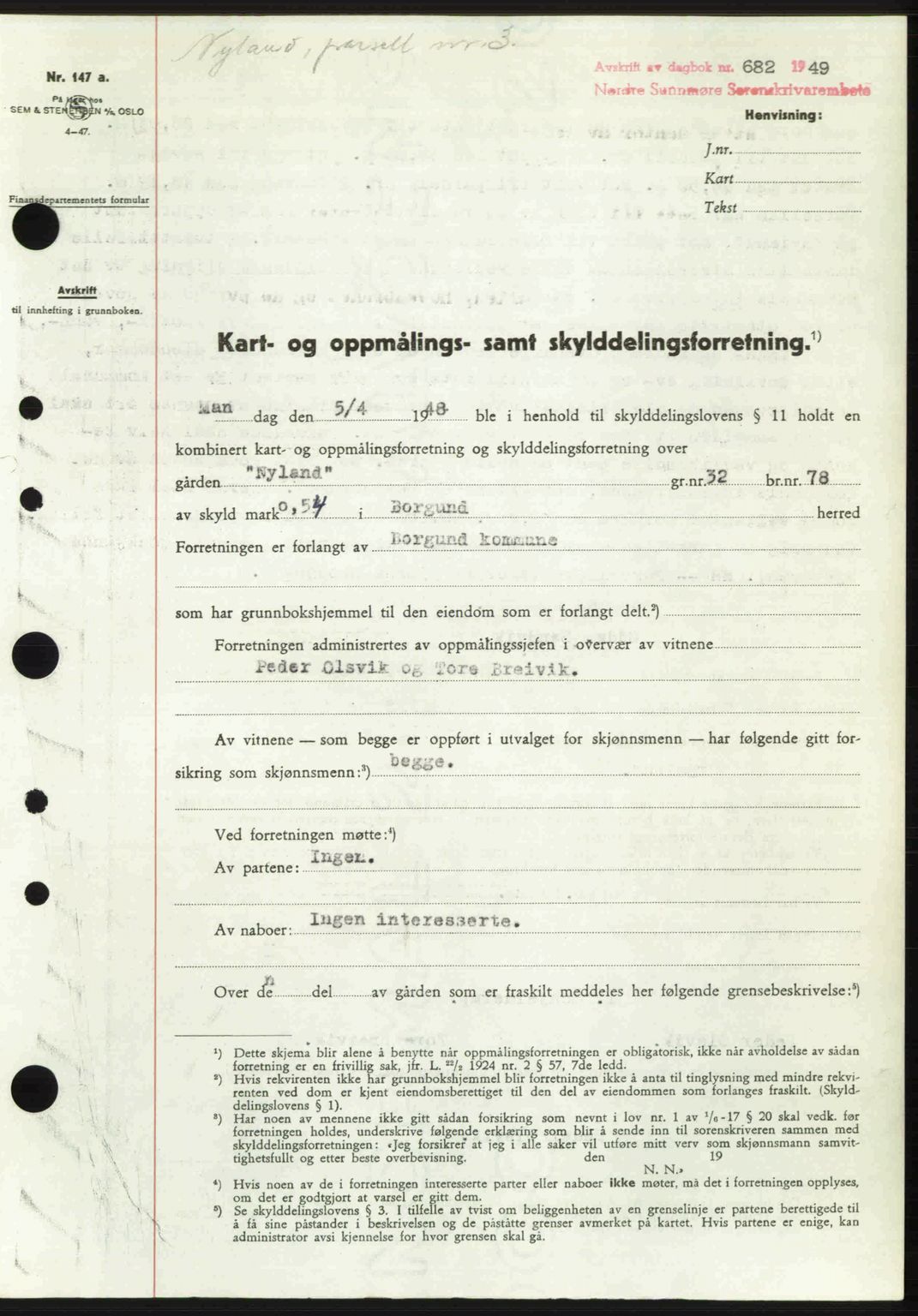 Nordre Sunnmøre sorenskriveri, SAT/A-0006/1/2/2C/2Ca: Pantebok nr. A30, 1949-1949, Dagboknr: 682/1949