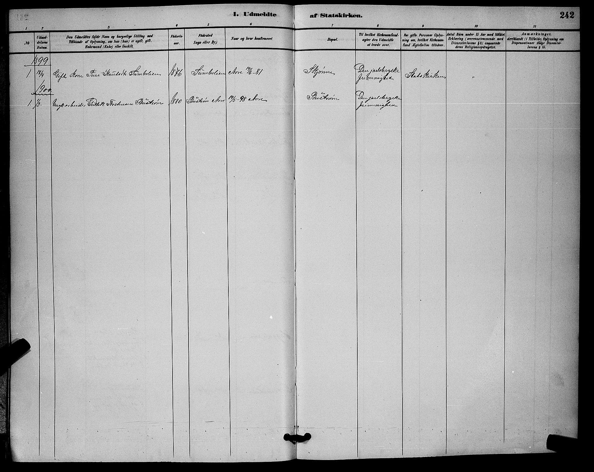 Nore kirkebøker, AV/SAKO-A-238/G/Ga/L0003: Klokkerbok nr. I 3, 1886-1903, s. 242