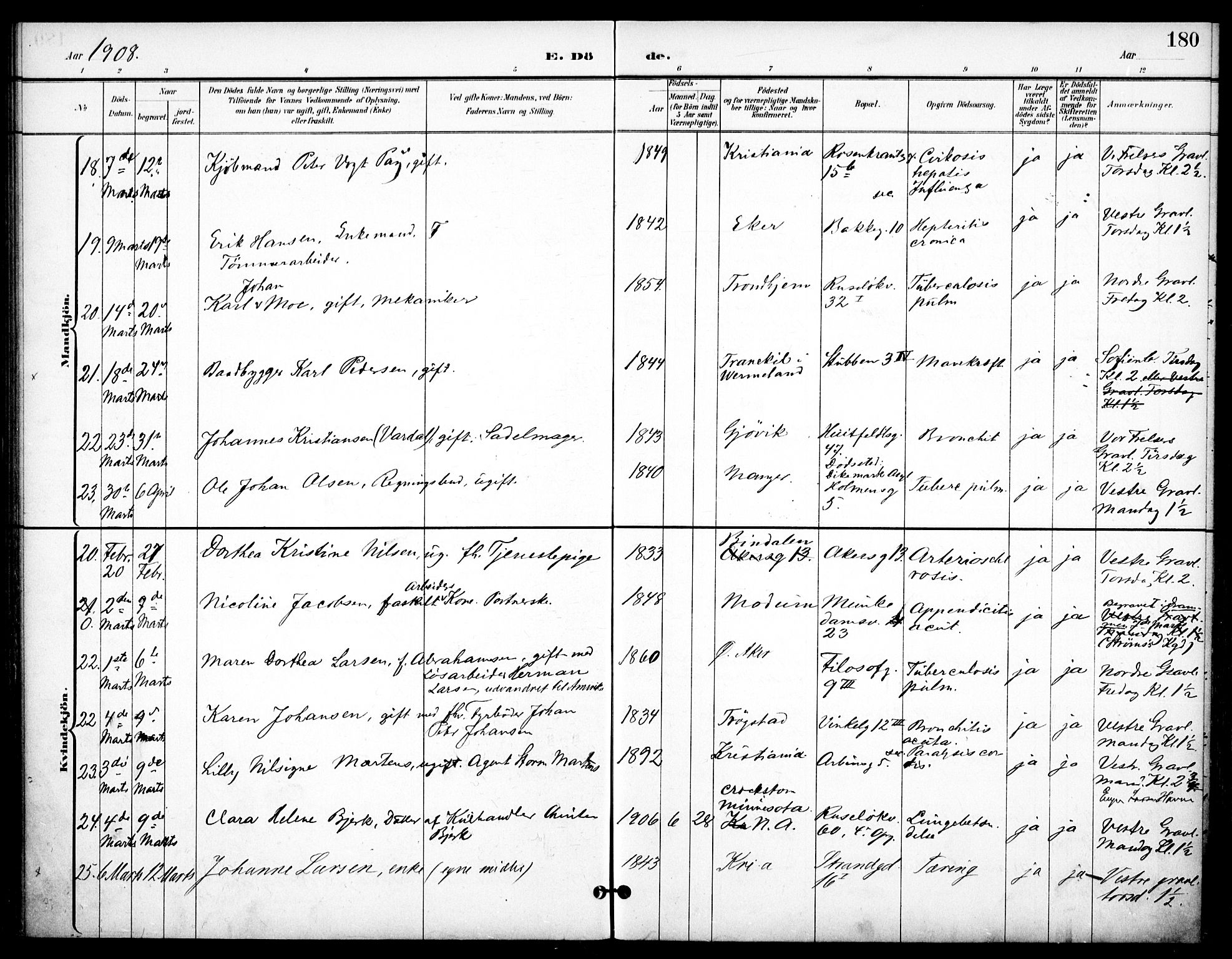 Johannes prestekontor Kirkebøker, AV/SAO-A-10852/F/Fa/L0008: Ministerialbok nr. 8, 1897-1917, s. 180