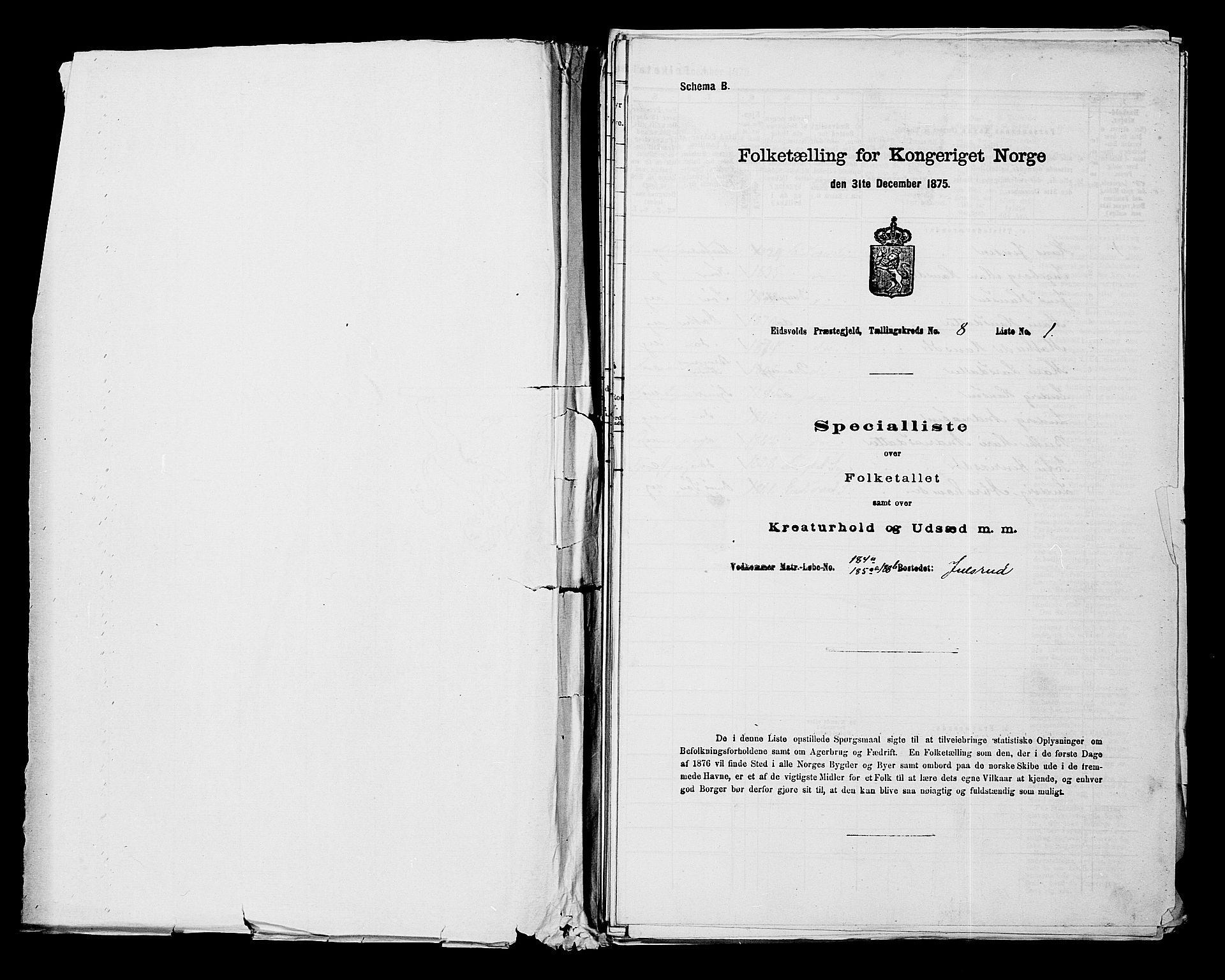 RA, Folketelling 1875 for 0237P Eidsvoll prestegjeld, 1875, s. 1072