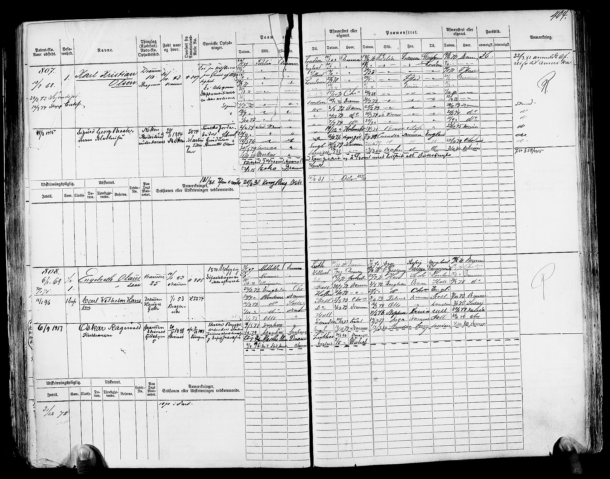 Drammen innrulleringsdistrikt, SAKO/A-781/F/Fc/L0001: Hovedrulle, 1868, s. 411